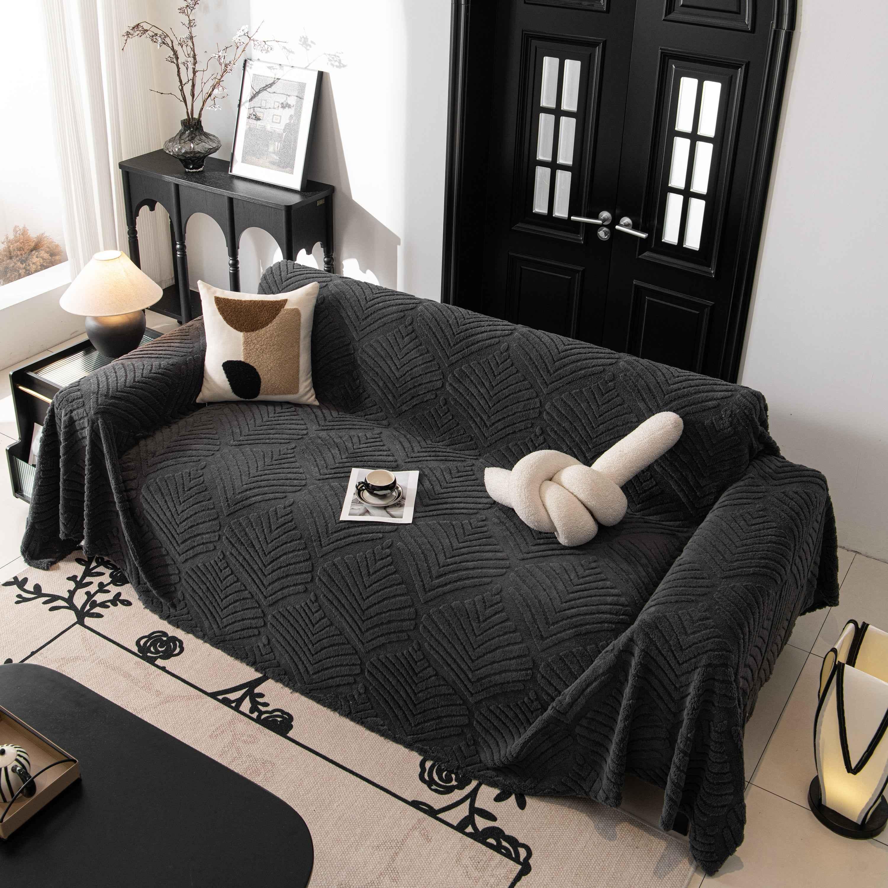 Winter Soft Plush Fleece Sofa Blanket Leaves Jacquard Couch Covers for Couches - TaroTextile