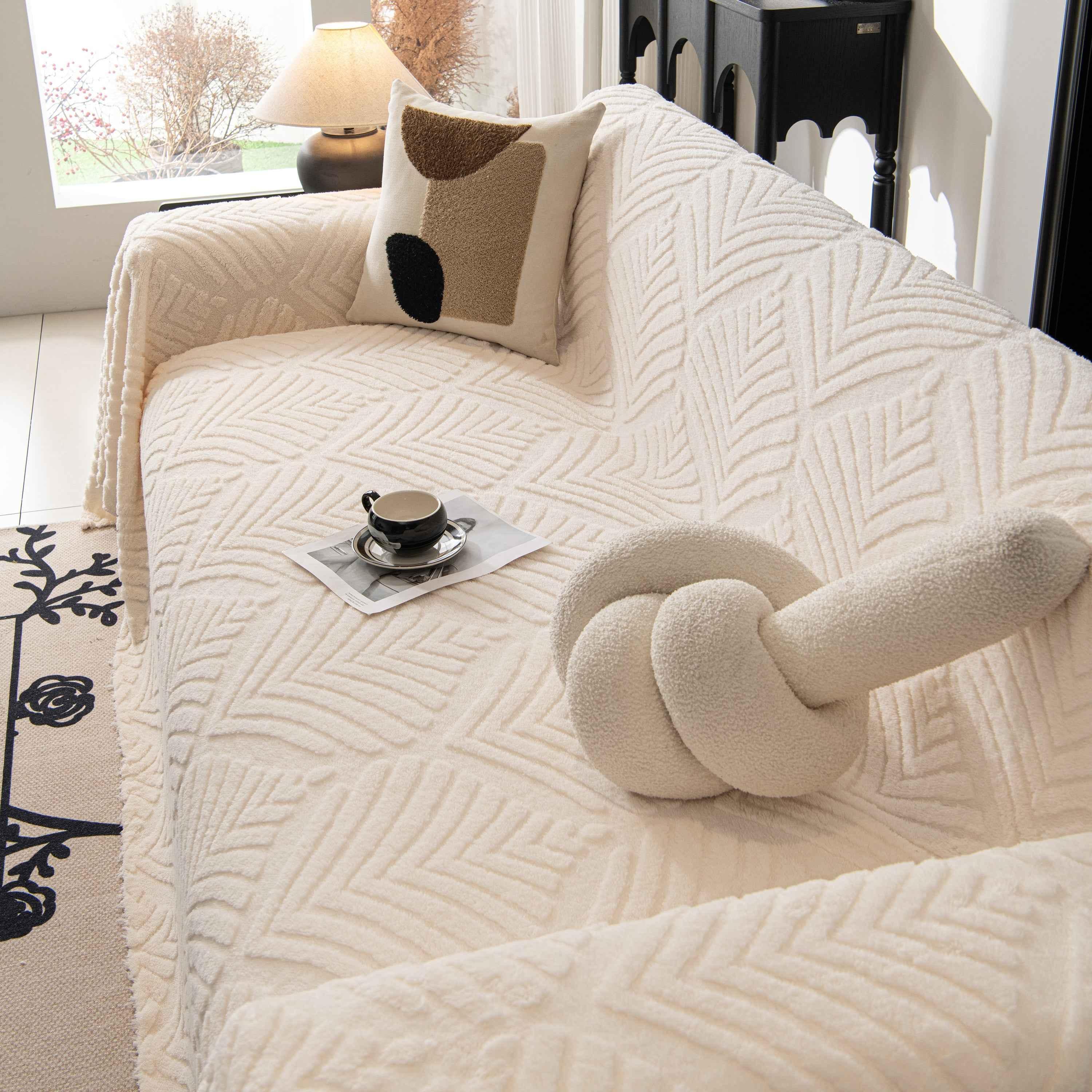 Winter Soft Plush Fleece Sofa Blanket Leaves Jacquard Couch Covers for Couches - TaroTextile