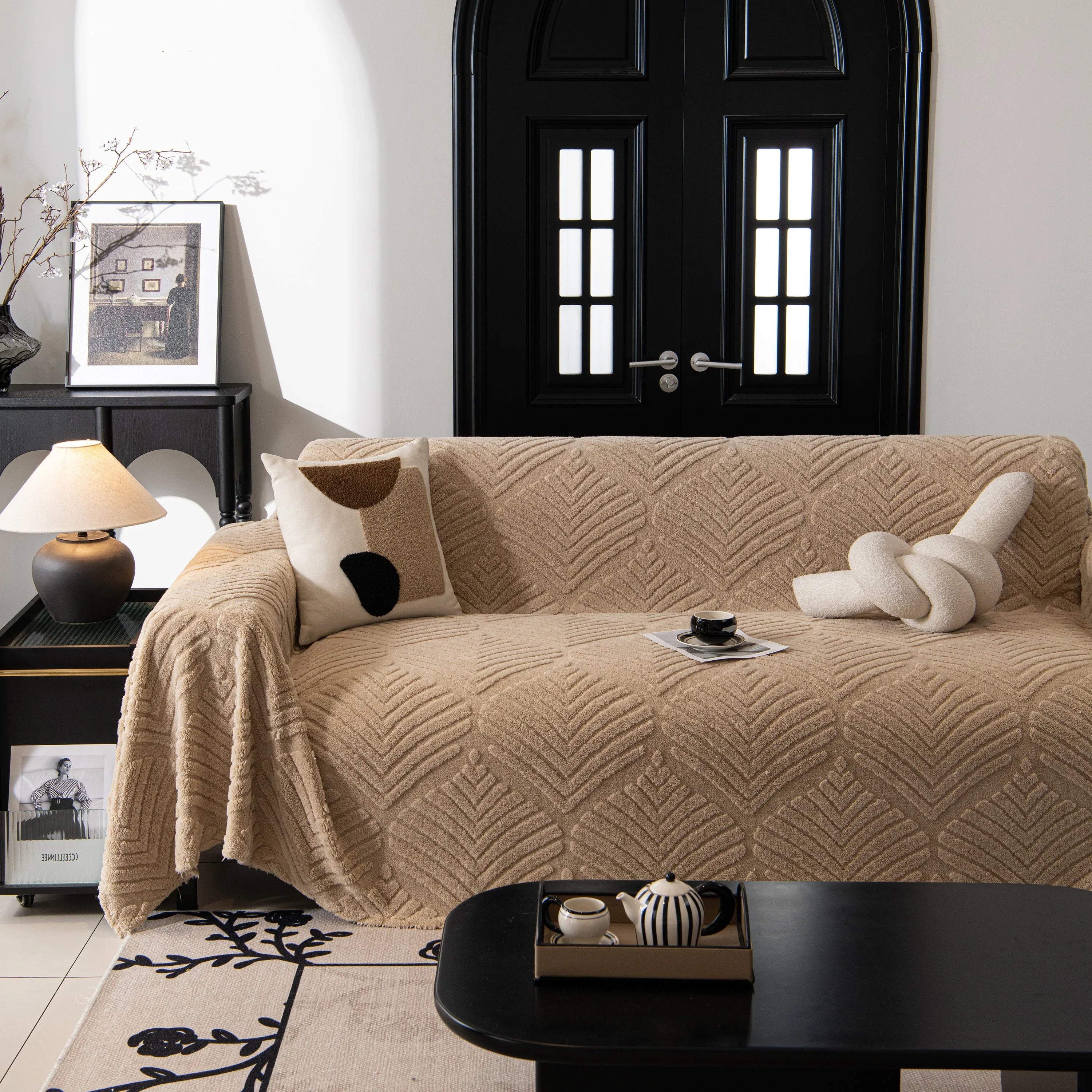 Winter Soft Plush Fleece Sofa Blanket Leaves Jacquard Couch Covers for Couches - TaroTextile