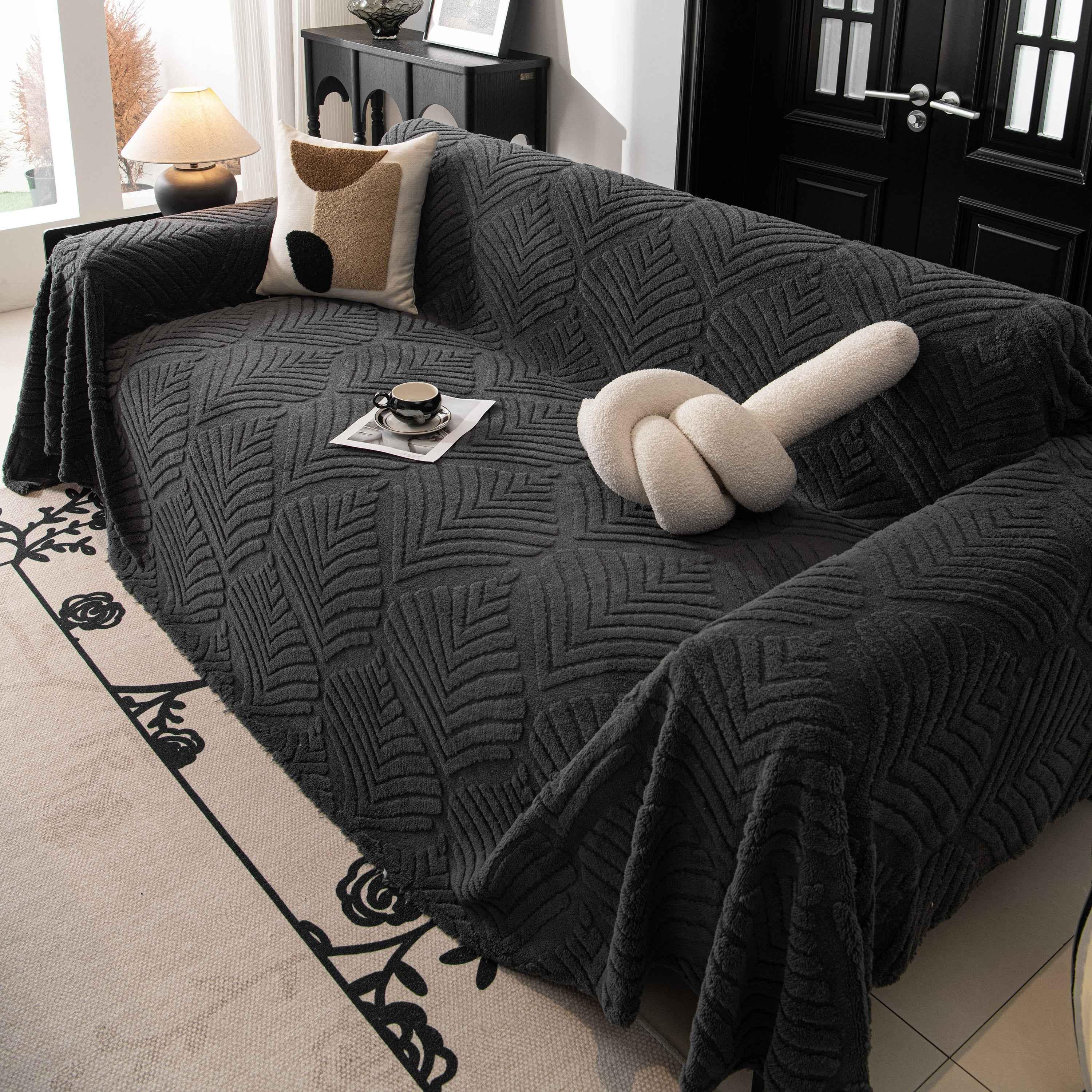 Winter Soft Plush Fleece Sofa Blanket Leaves Jacquard Couch Covers for Couches - TaroTextile