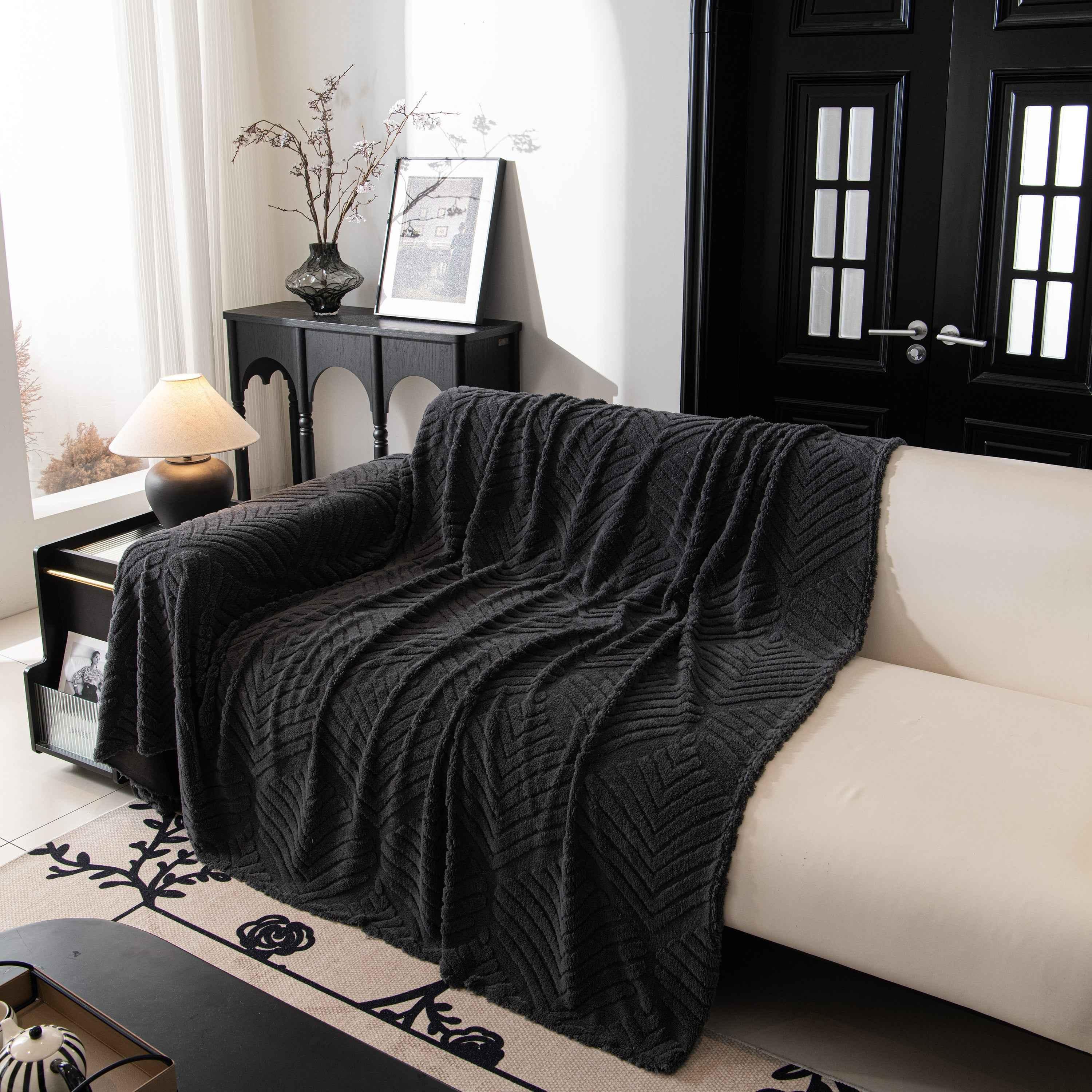 Winter Soft Plush Fleece Sofa Blanket Leaves Jacquard Couch Covers for Couches - TaroTextile