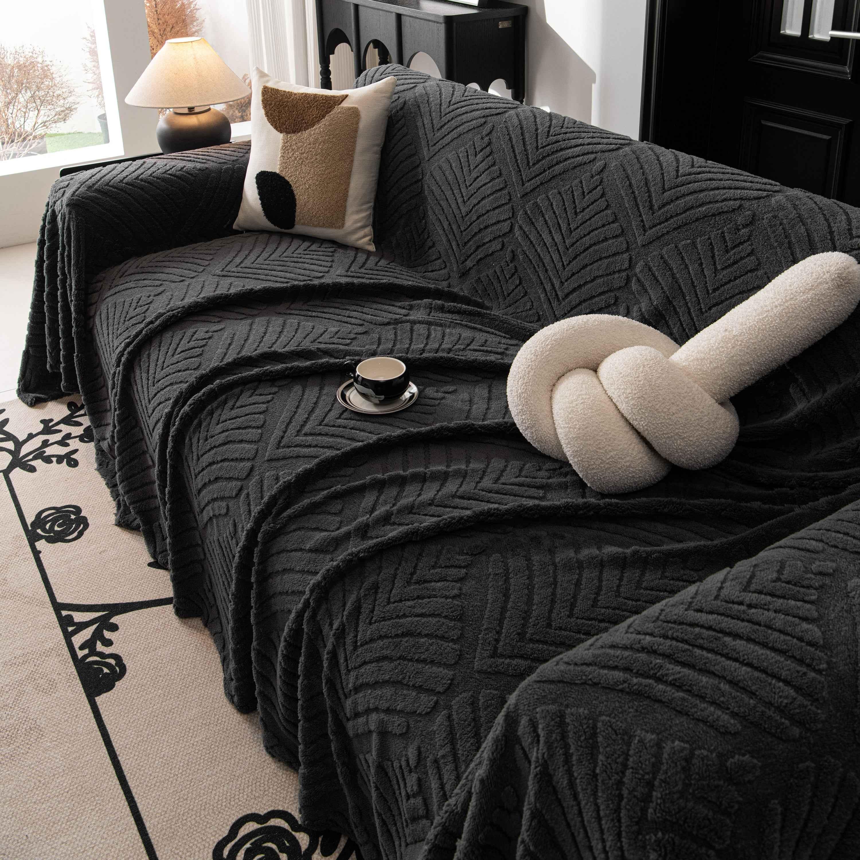 Winter Soft Plush Fleece Sofa Blanket Leaves Jacquard Couch Covers for Couches - TaroTextile