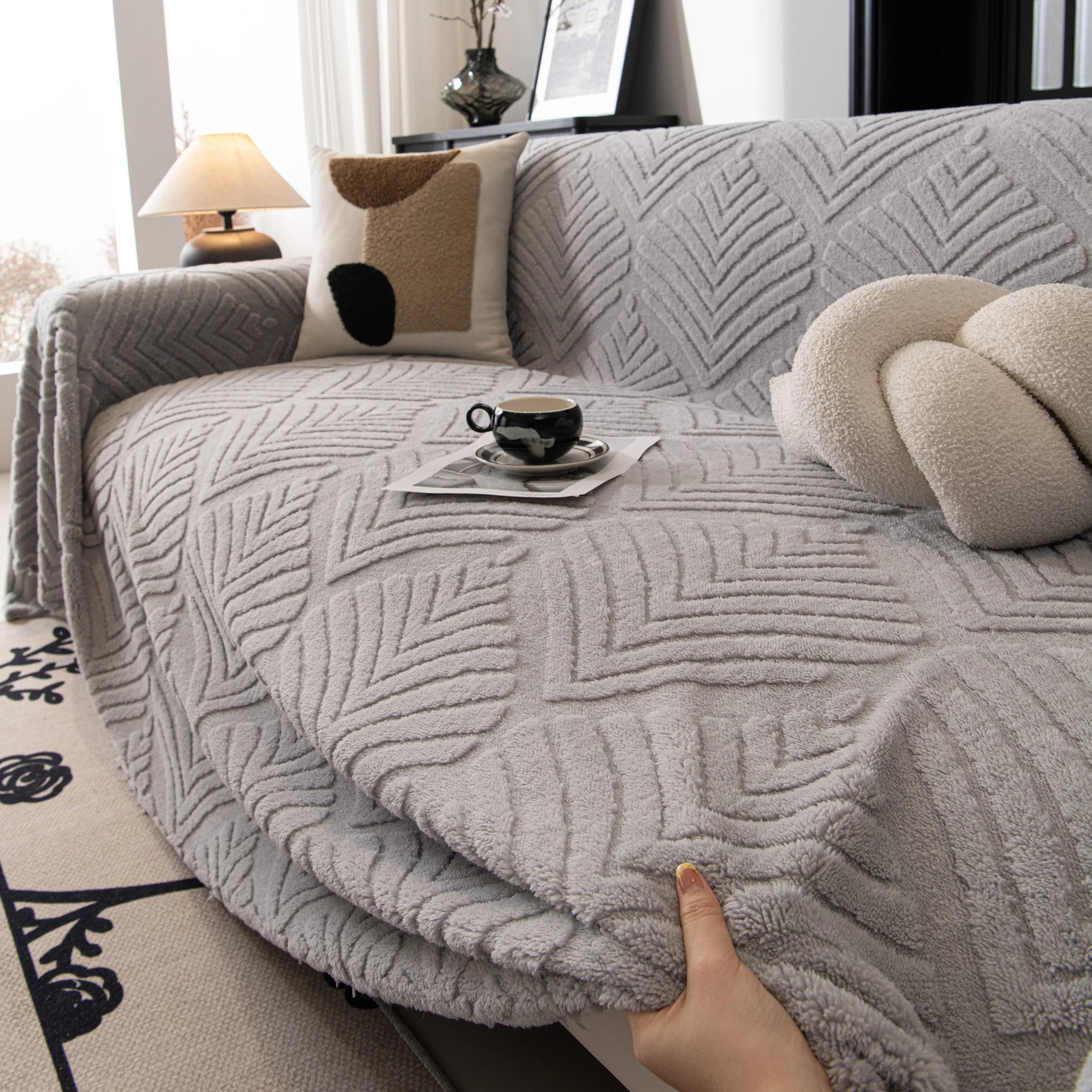 Winter Soft Plush Fleece Sofa Blanket Leaves Jacquard Couch Covers for Couches - TaroTextile