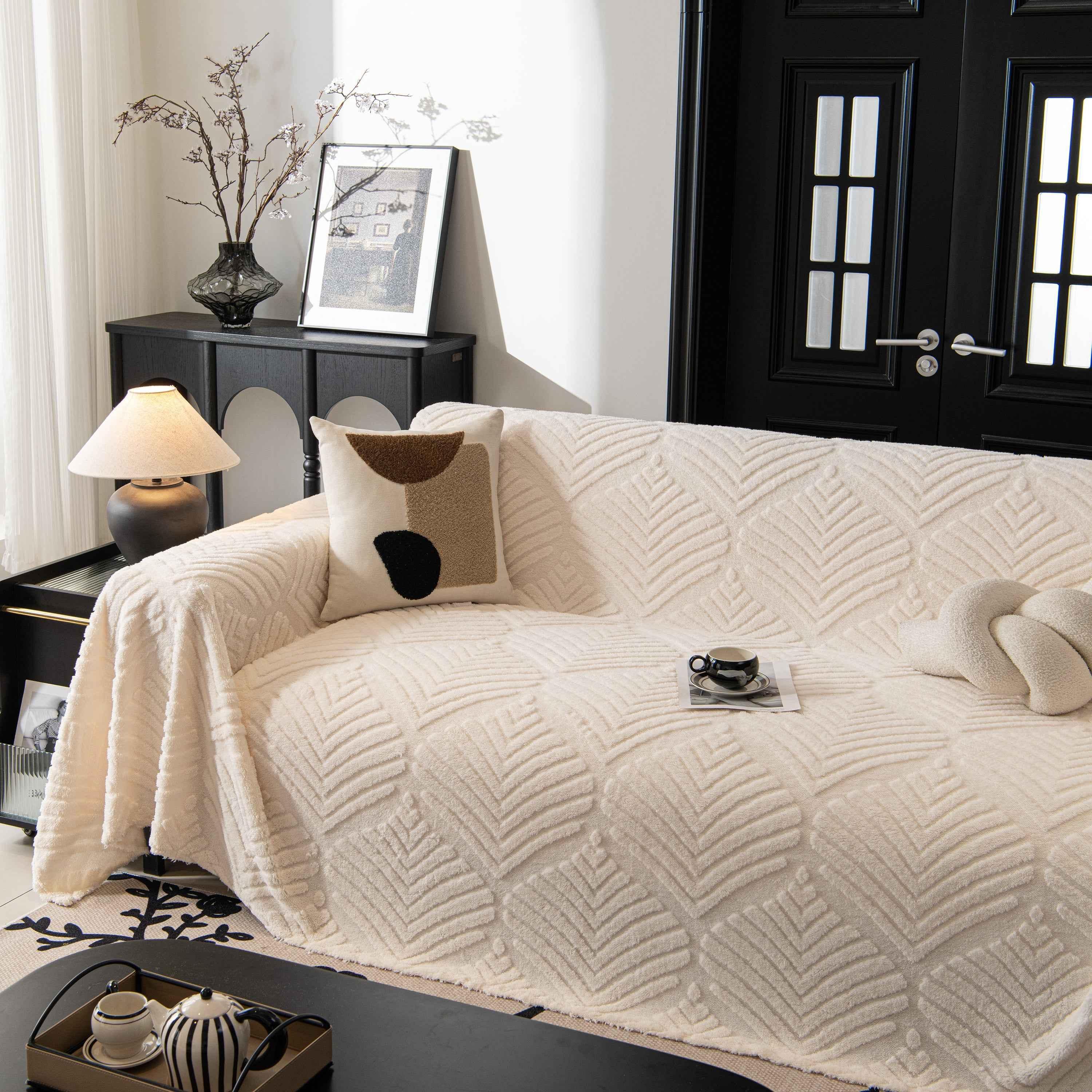 Winter Soft Plush Fleece Sofa Blanket Leaves Jacquard Couch Covers for Couches - TaroTextile