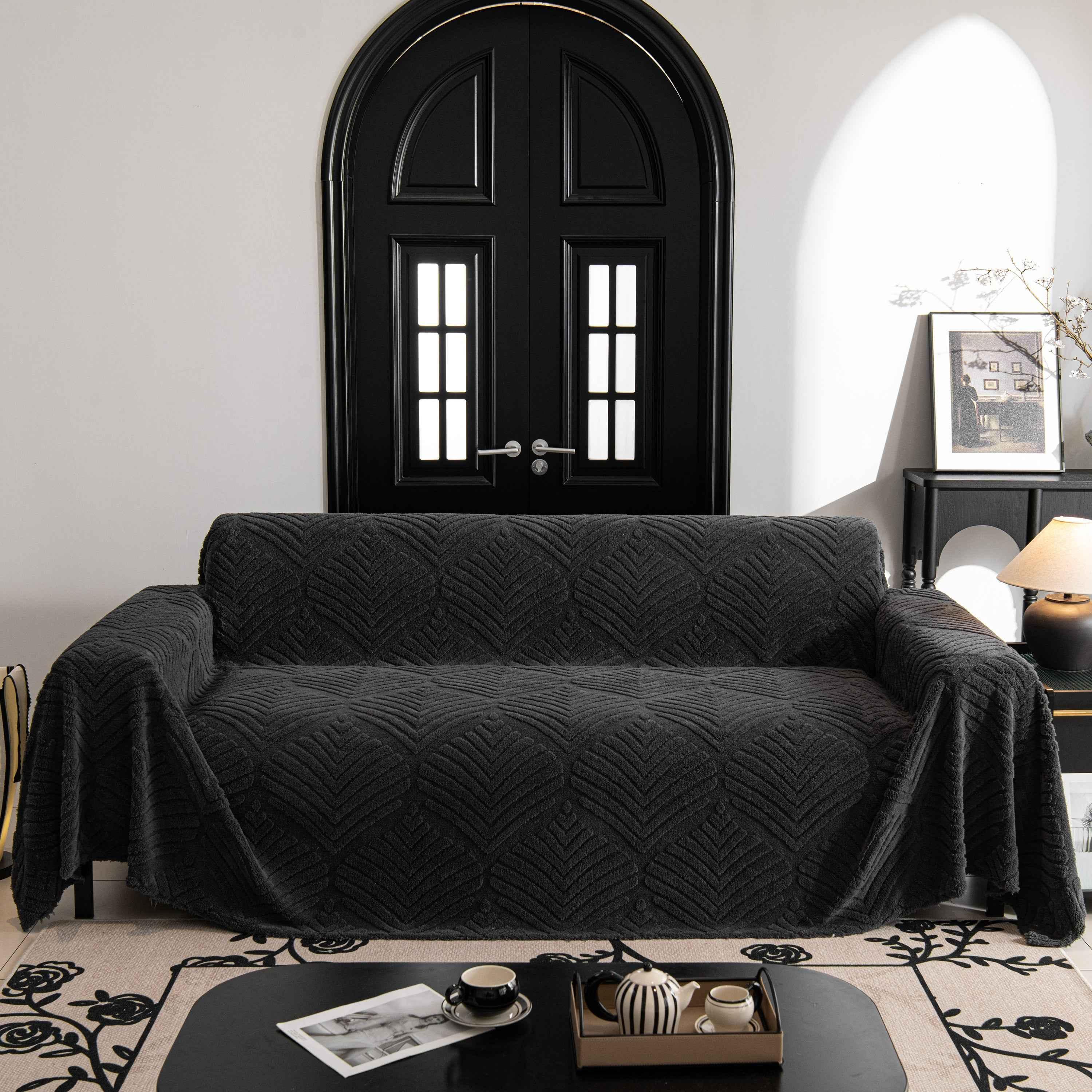 Winter Soft Plush Fleece Sofa Blanket Leaves Jacquard Couch Covers for Couches - TaroTextile