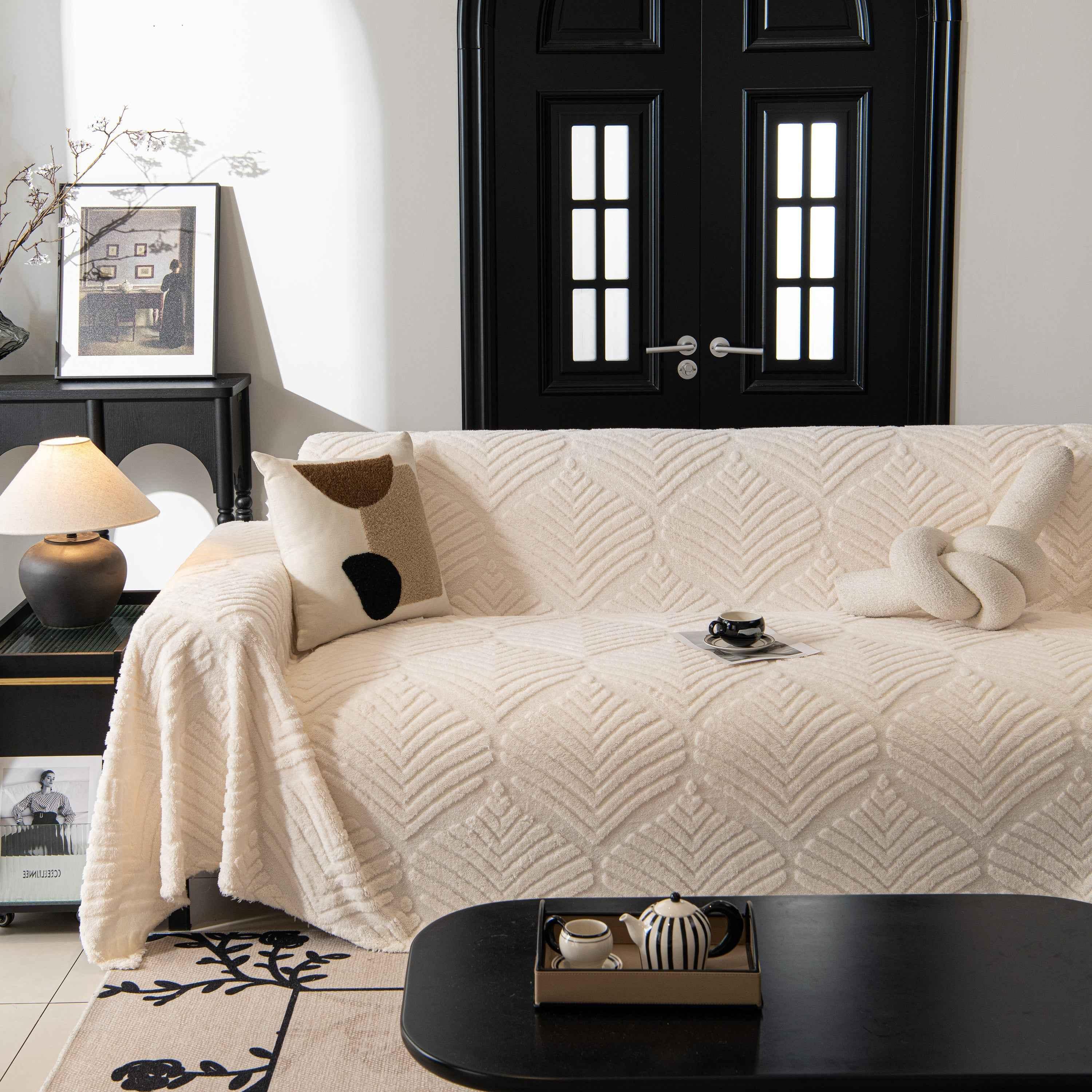 Winter Soft Plush Fleece Sofa Blanket Leaves Jacquard Couch Covers for Couches - TaroTextile