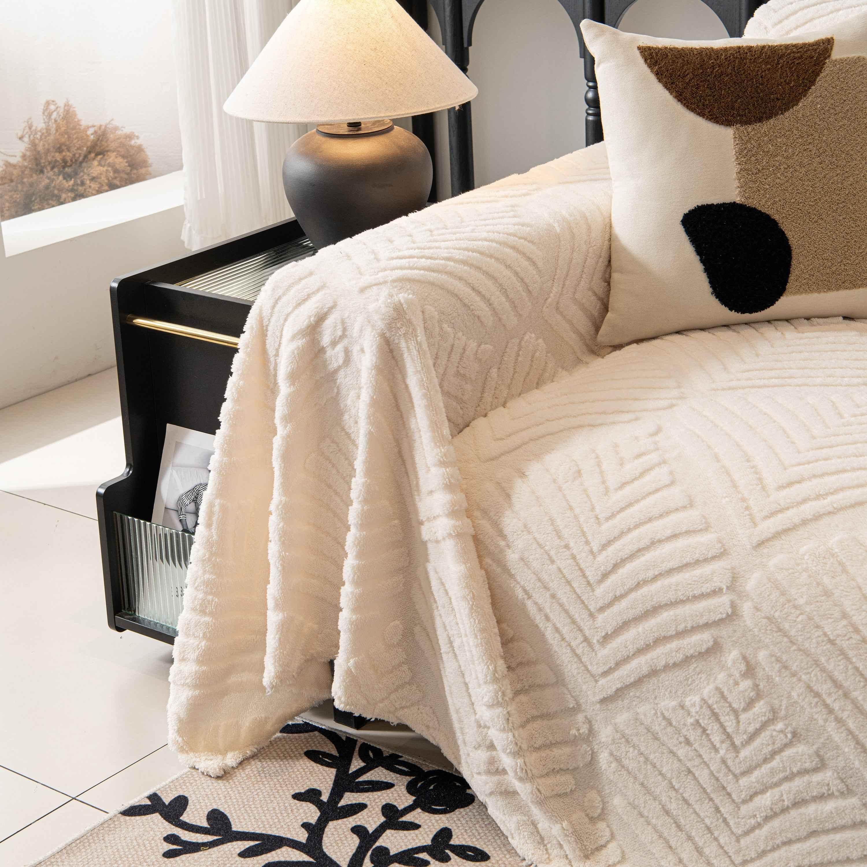 Winter Soft Plush Fleece Sofa Blanket Leaves Jacquard Couch Covers for Couches - TaroTextile