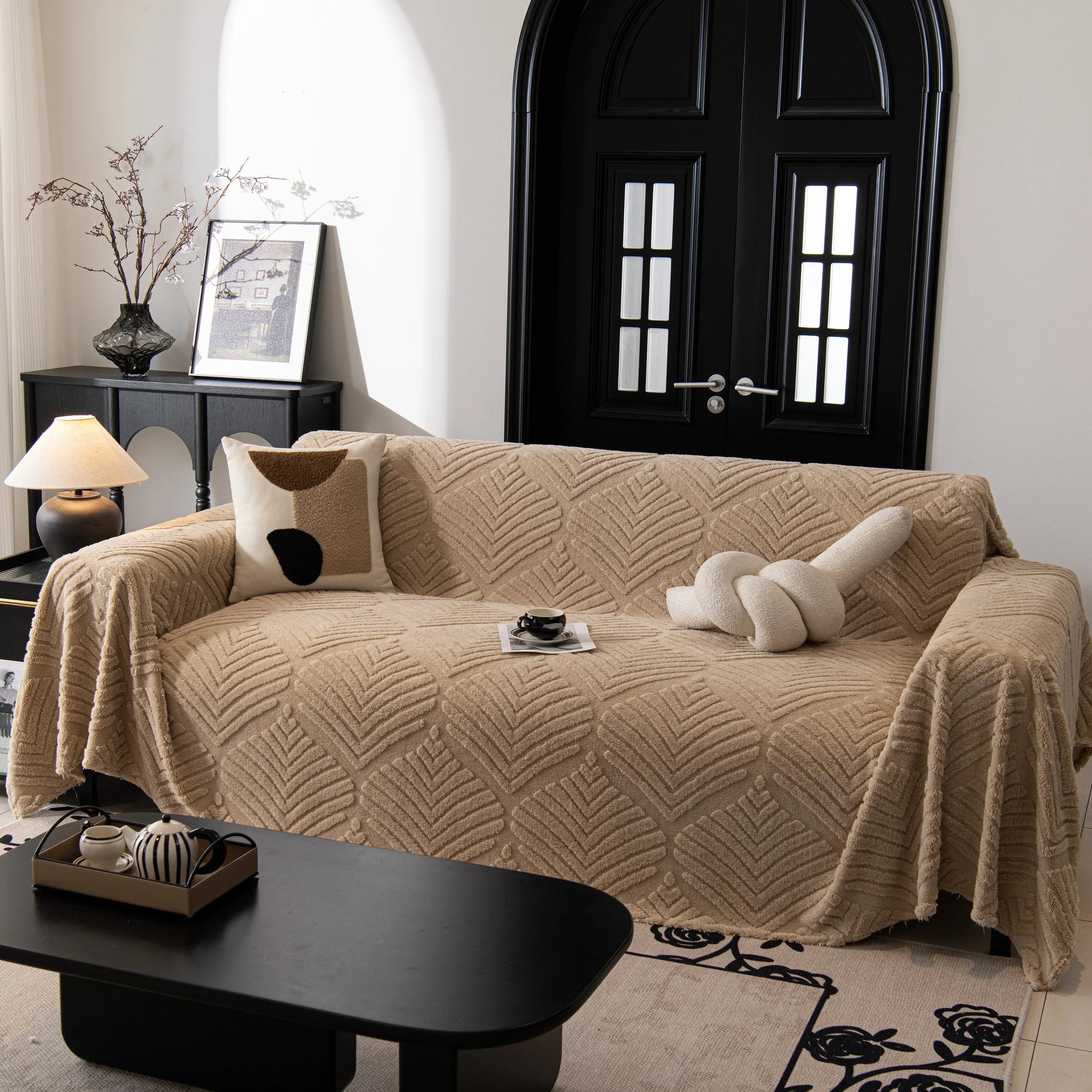 Winter Soft Plush Fleece Sofa Blanket Leaves Jacquard Couch Covers for Couches - TaroTextile