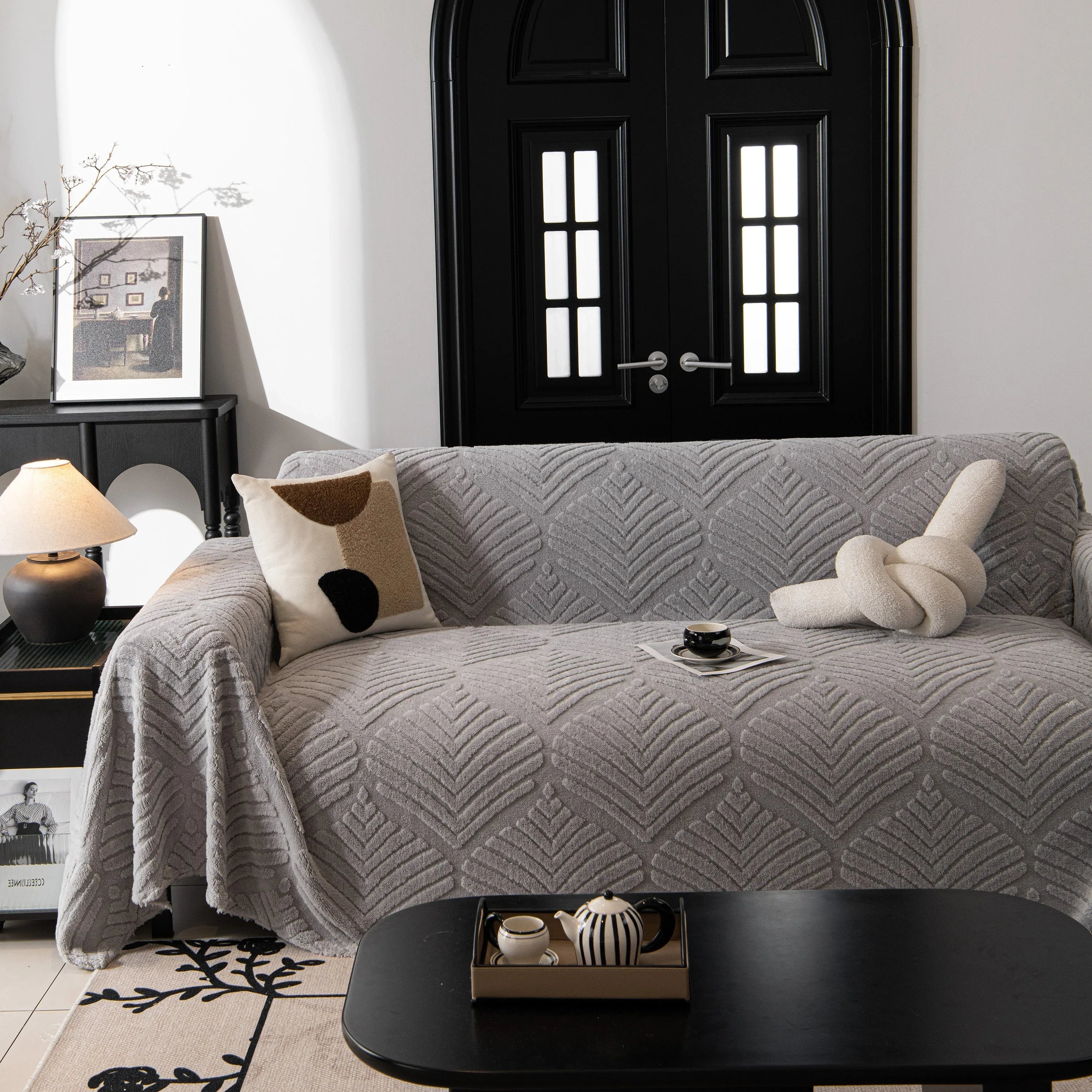 Winter Soft Plush Fleece Sofa Blanket Leaves Jacquard Couch Covers for Couches - TaroTextile