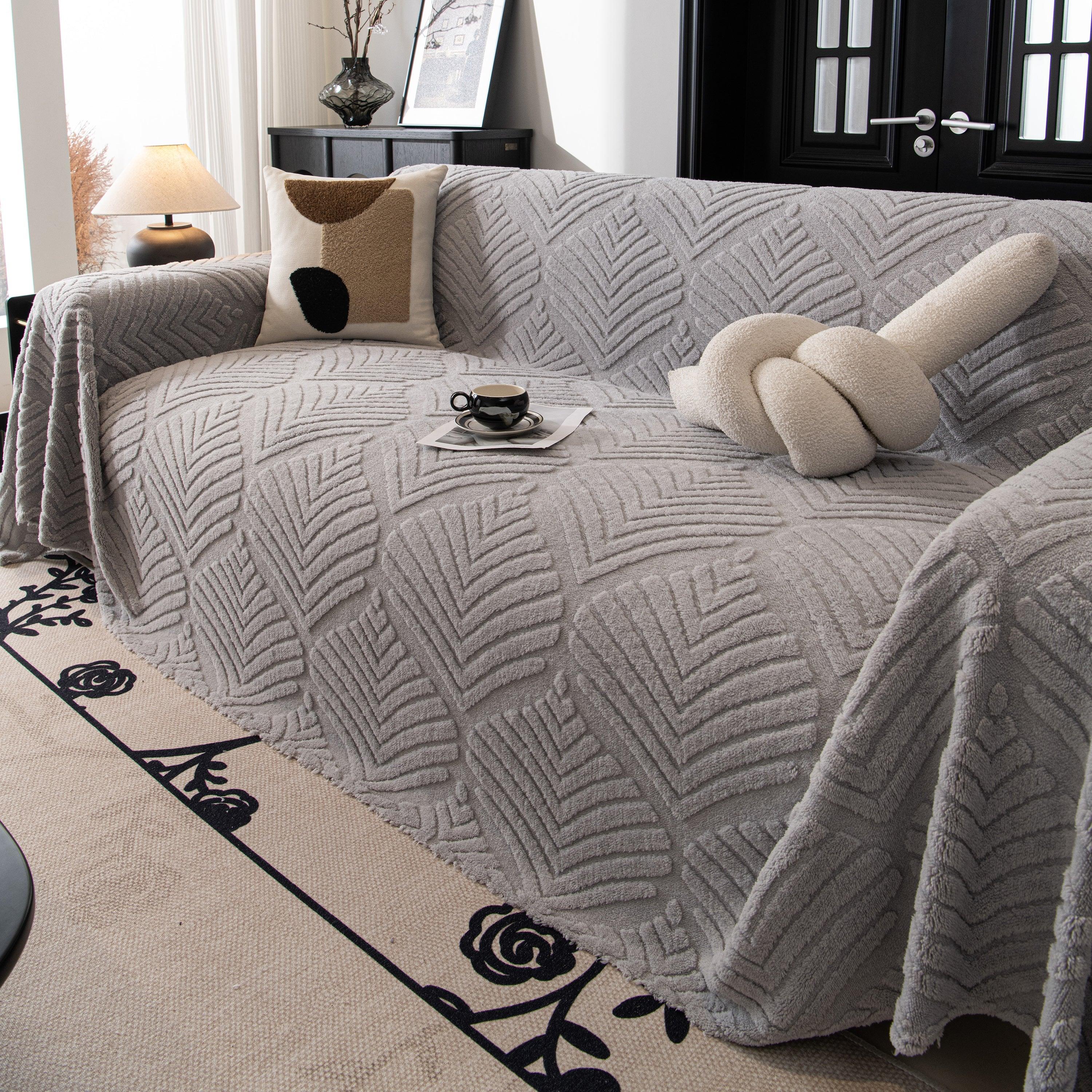 Winter Soft Plush Fleece Sofa Blanket Leaves Jacquard Couch Covers for Couches - TaroTextile