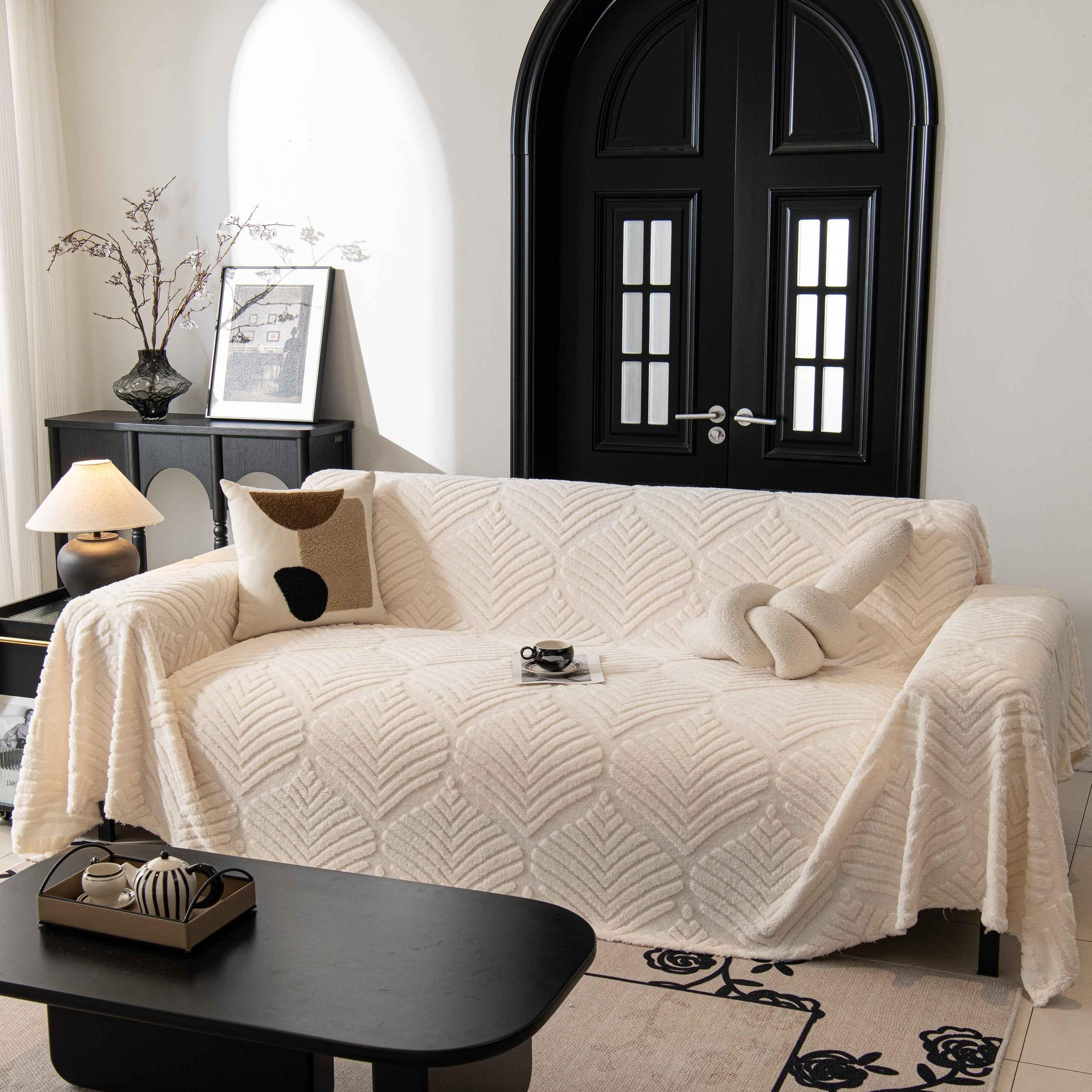 Winter Soft Plush Fleece Sofa Blanket Leaves Jacquard Couch Covers for Couches - TaroTextile