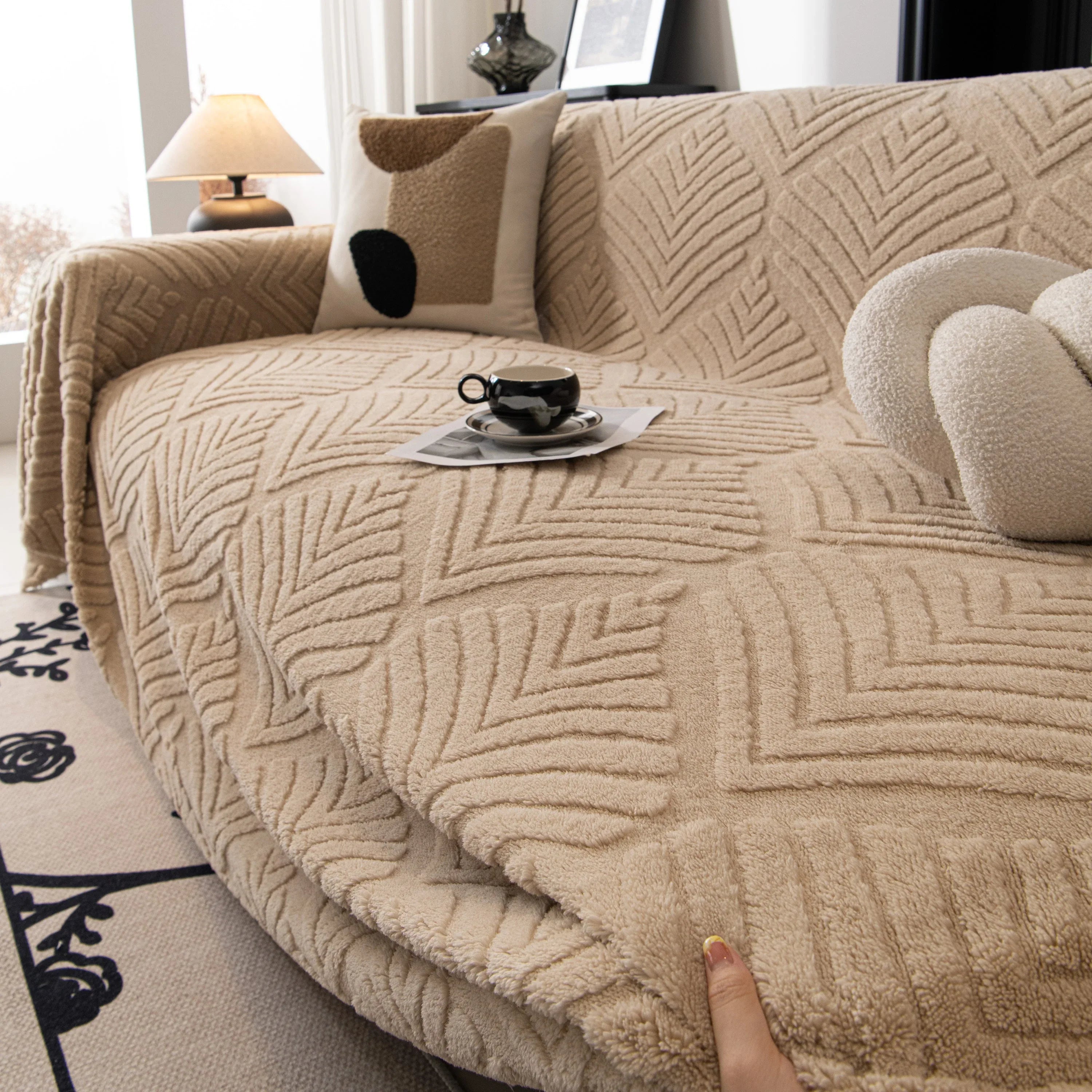 Winter Soft Plush Fleece Sofa Blanket Leaves Jacquard Couch Covers for Couches - TaroTextile