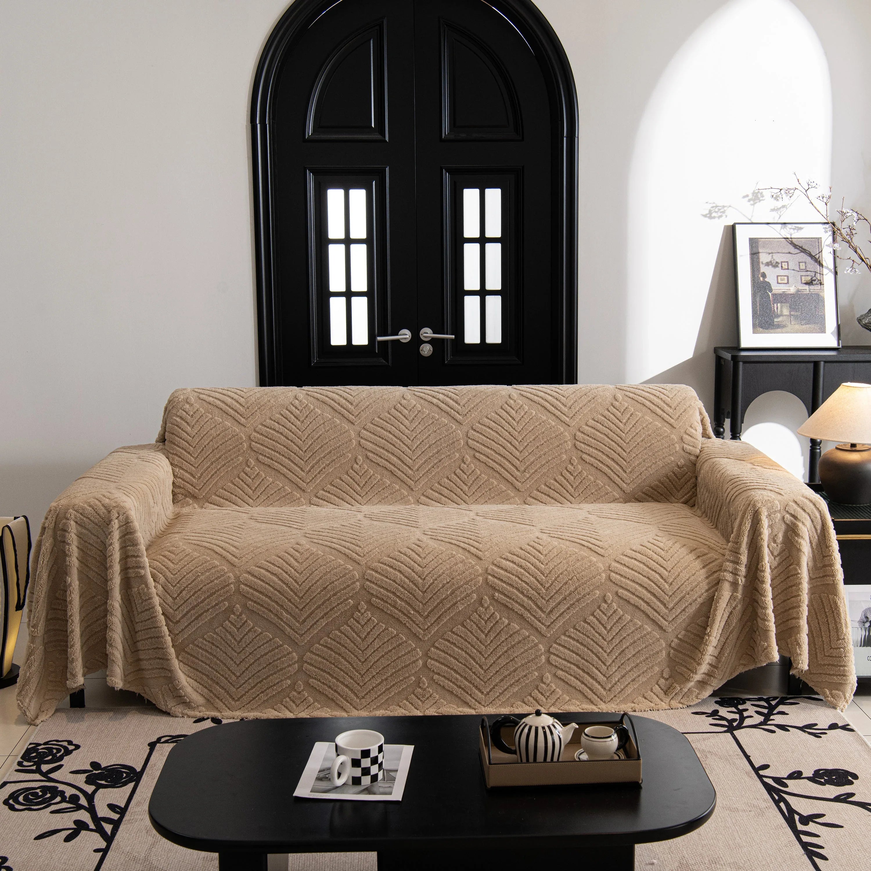 Winter Soft Plush Fleece Sofa Blanket Leaves Jacquard Couch Covers for Couches - TaroTextile