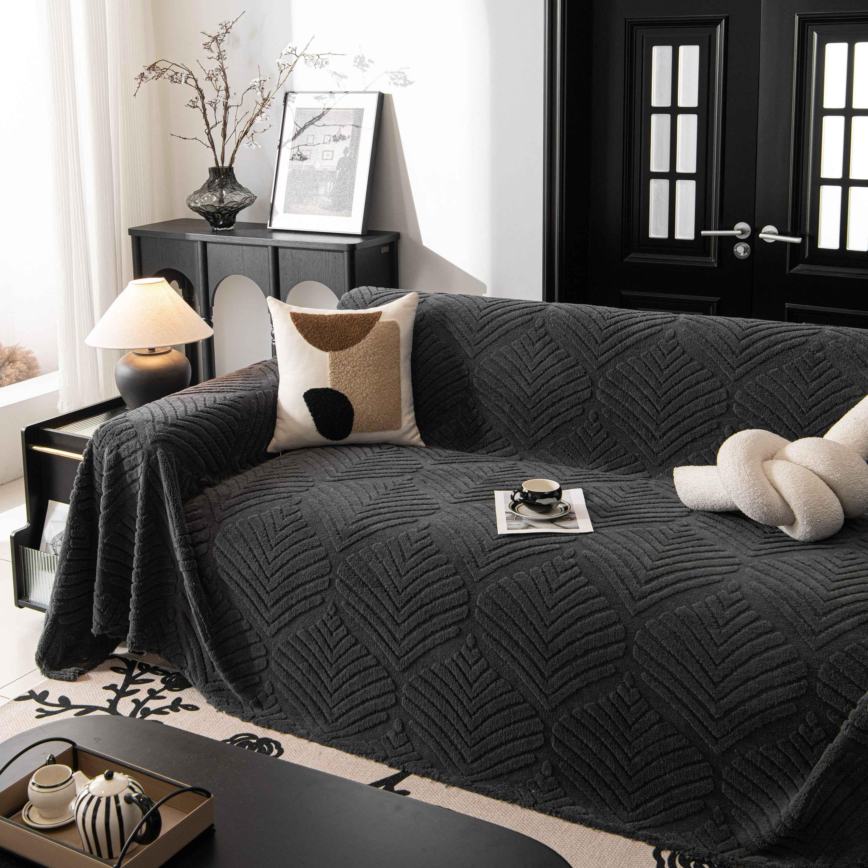 Winter Soft Plush Fleece Sofa Blanket Leaves Jacquard Couch Covers for Couches - TaroTextile