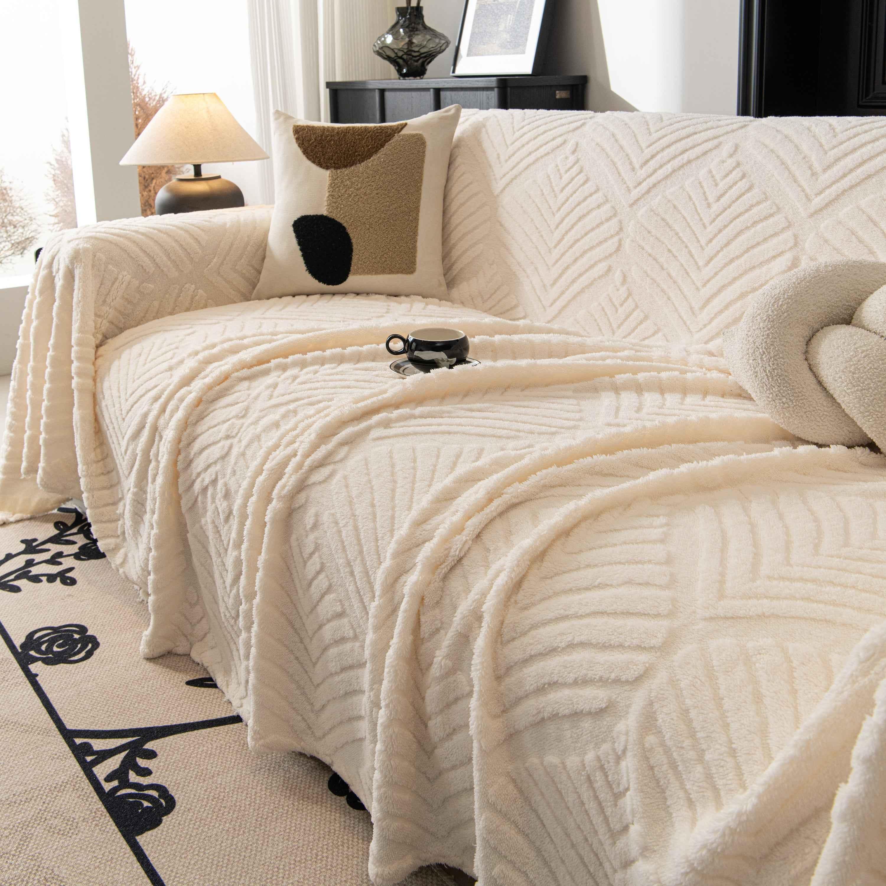 Winter Soft Plush Fleece Sofa Blanket Leaves Jacquard Couch Covers for Couches - TaroTextile