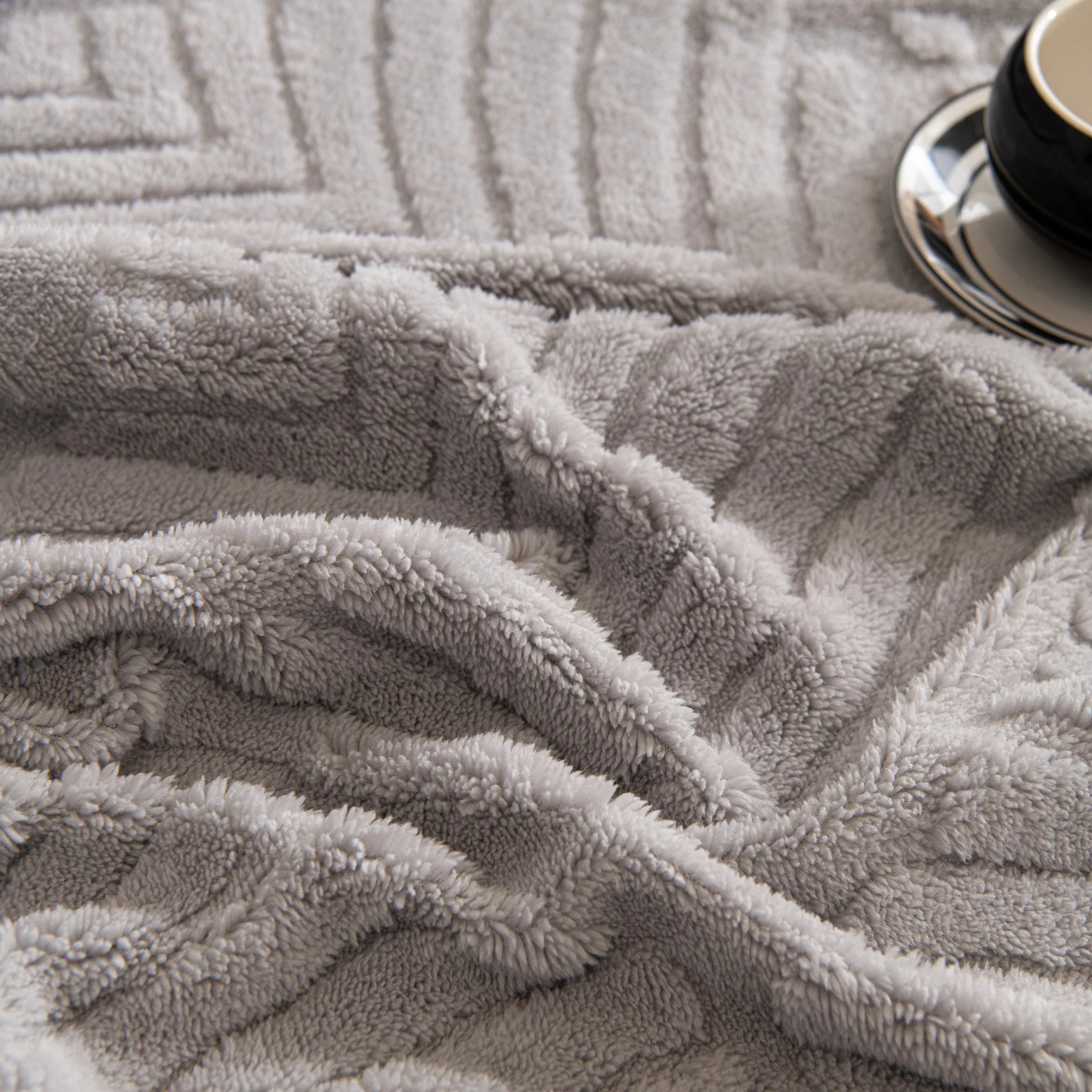 Winter Soft Plush Fleece Sofa Blanket Leaves Jacquard Couch Covers for Couches - TaroTextile