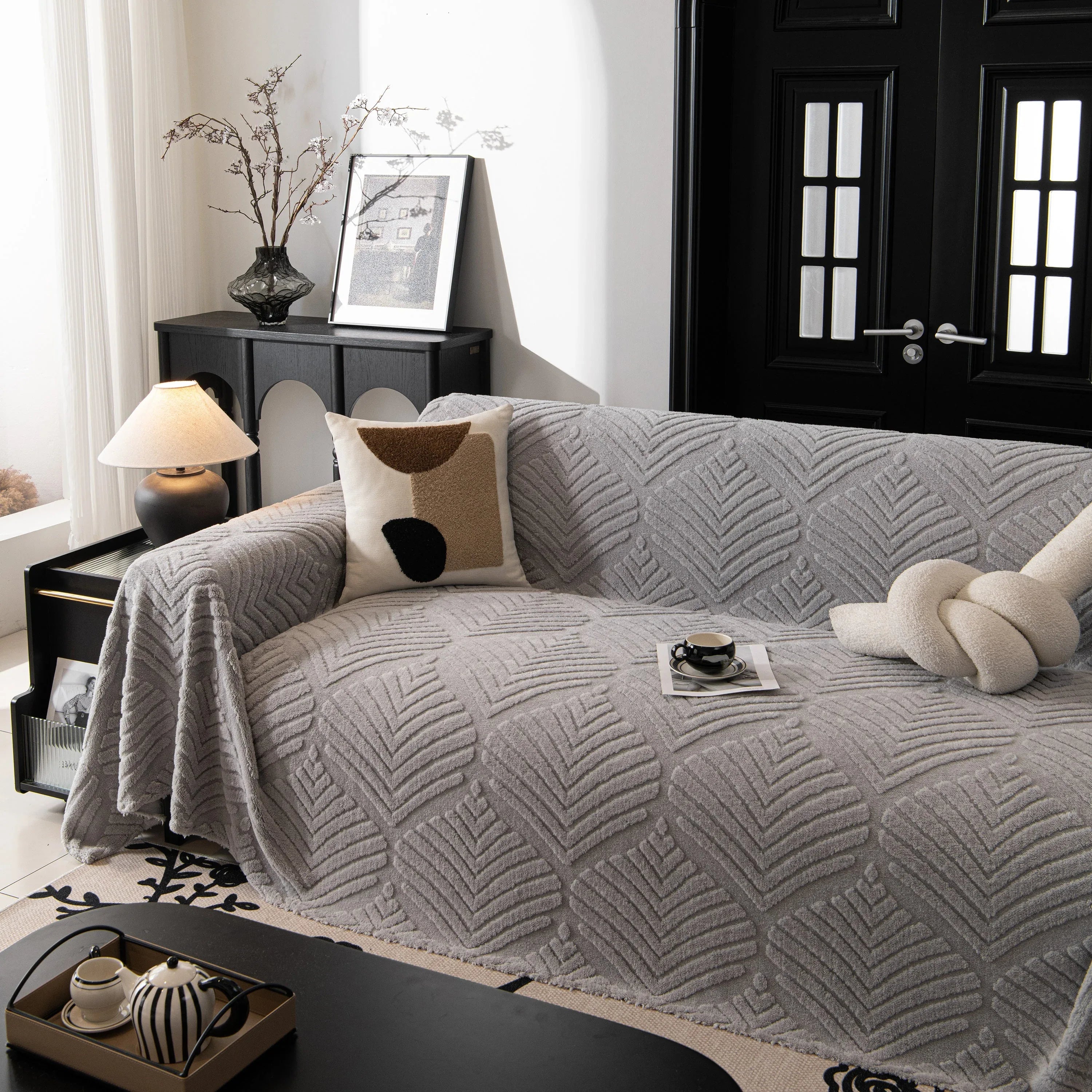 Winter Soft Plush Fleece Sofa Blanket Leaves Jacquard Couch Covers for Couches - TaroTextile