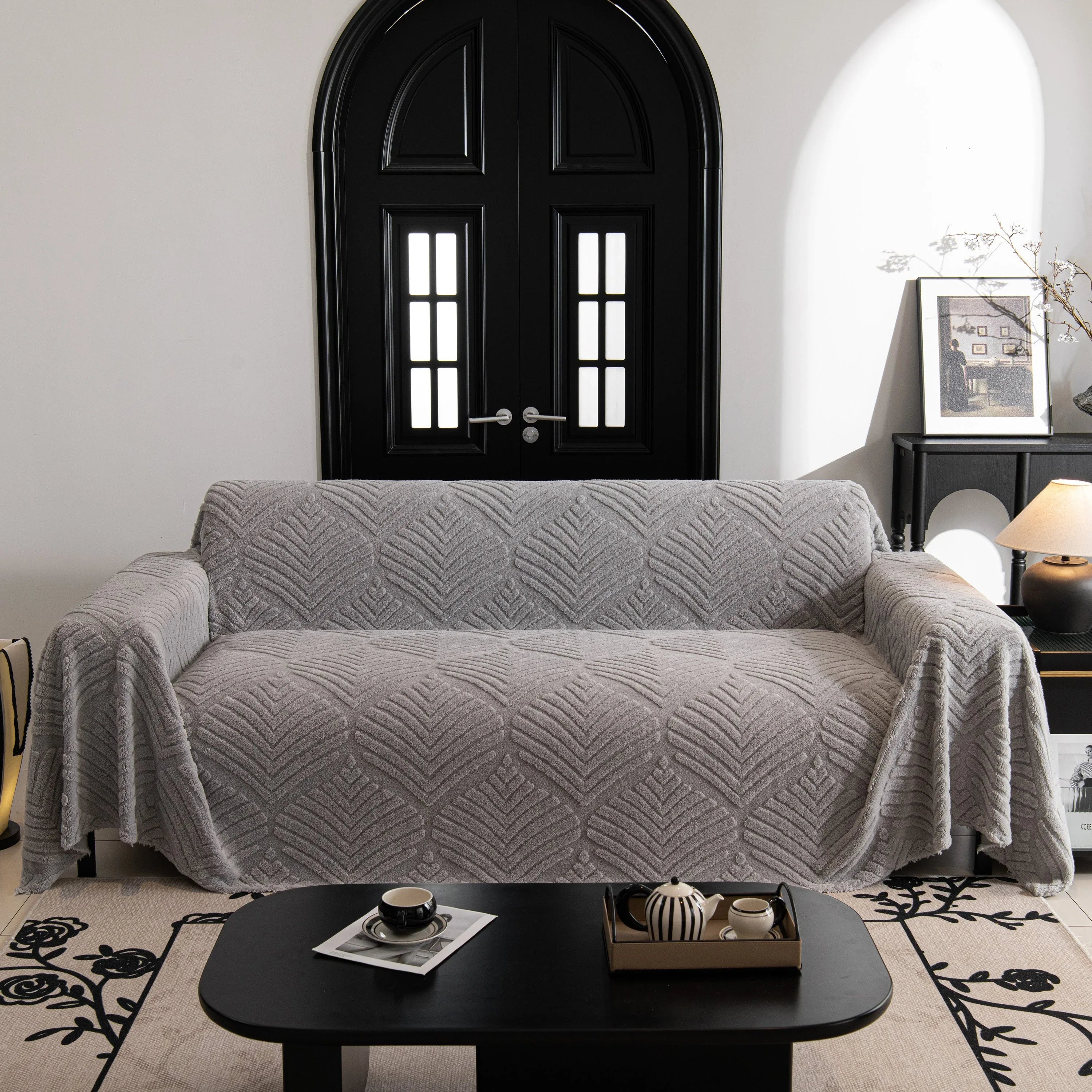 Winter Soft Plush Fleece Sofa Blanket Leaves Jacquard Couch Covers for Couches - TaroTextile