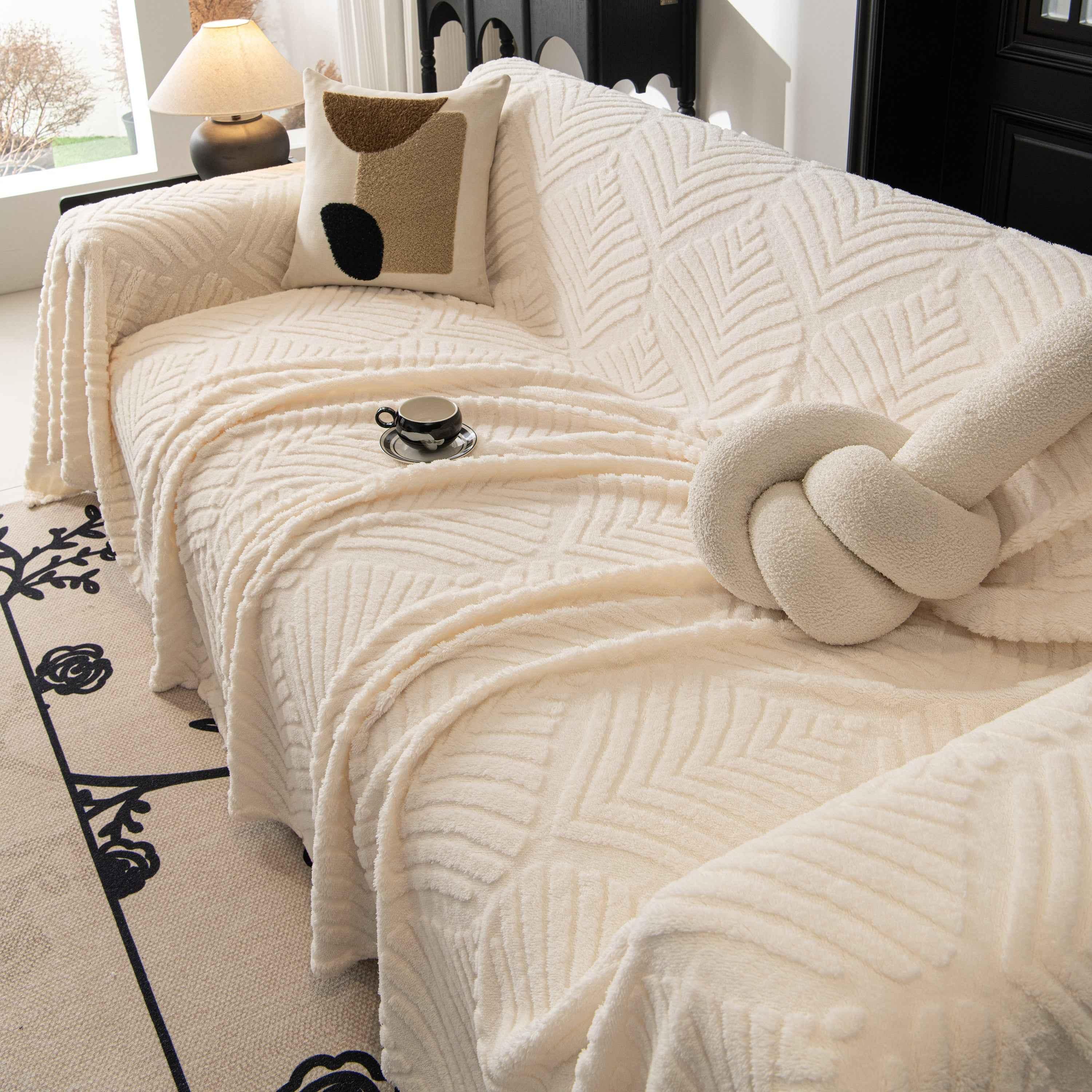 Winter Soft Plush Fleece Sofa Blanket Leaves Jacquard Couch Covers for Couches - TaroTextile