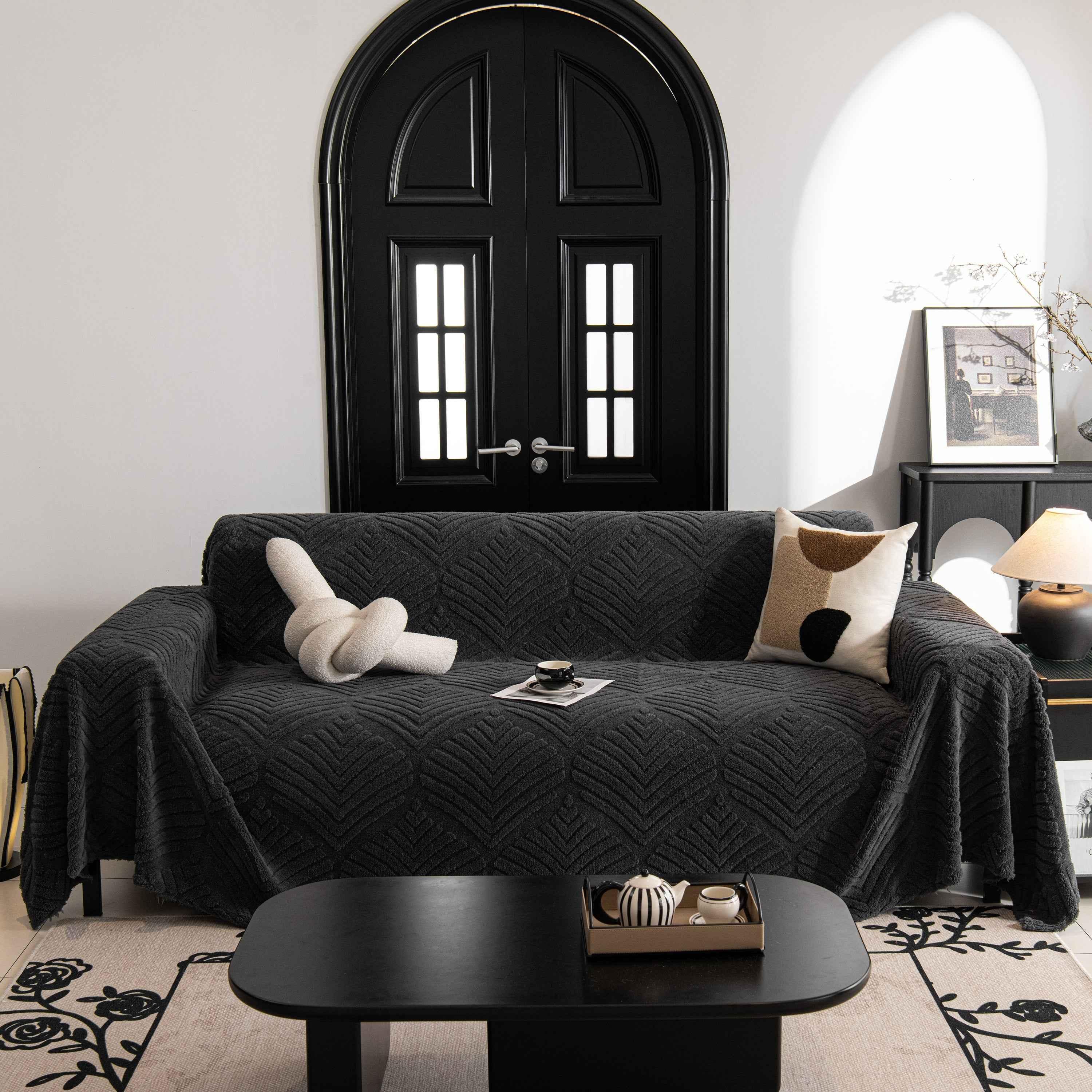 Winter Soft Plush Fleece Sofa Blanket Leaves Jacquard Couch Covers for Couches - TaroTextile