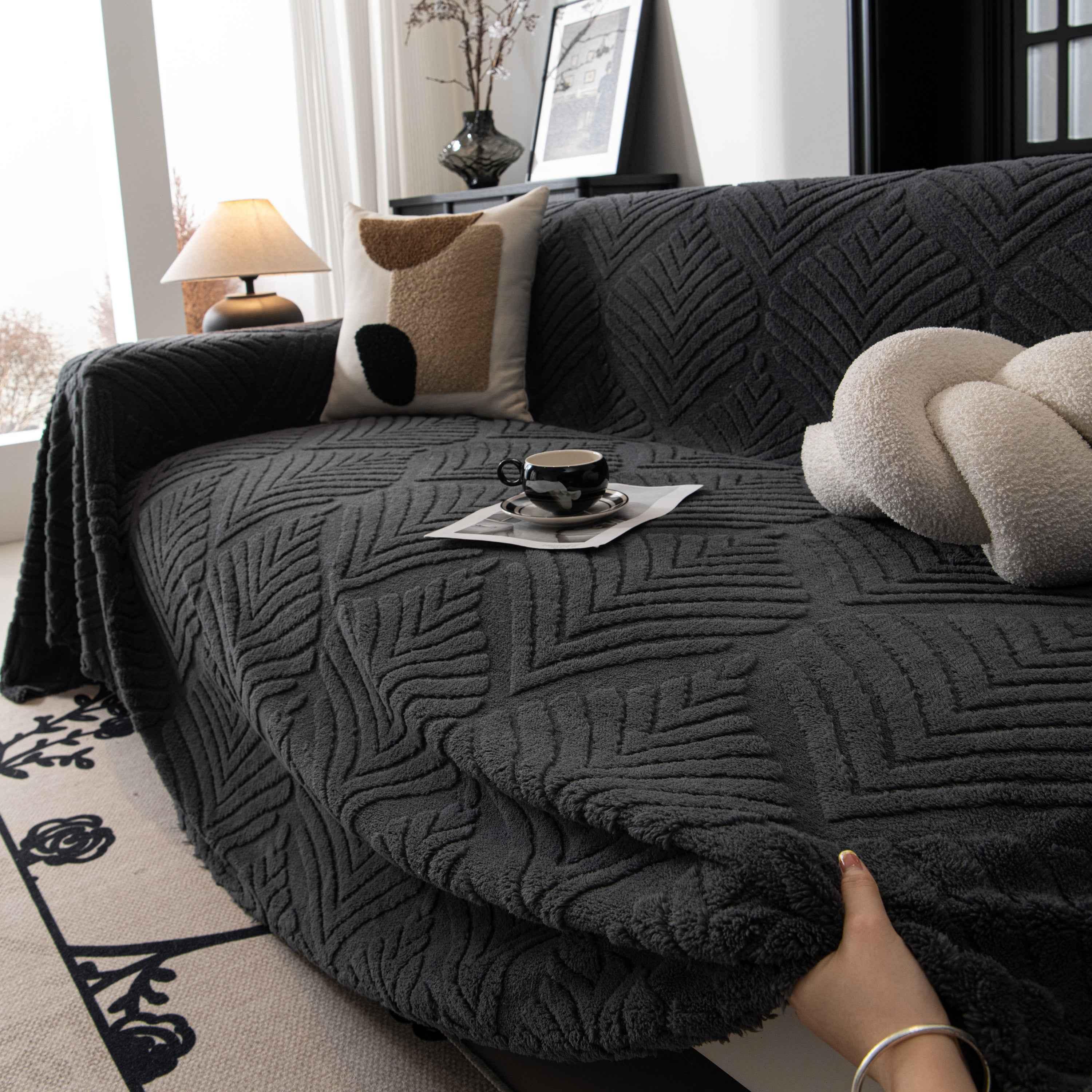 Winter Soft Plush Fleece Sofa Blanket Leaves Jacquard Couch Covers for Couches - TaroTextile