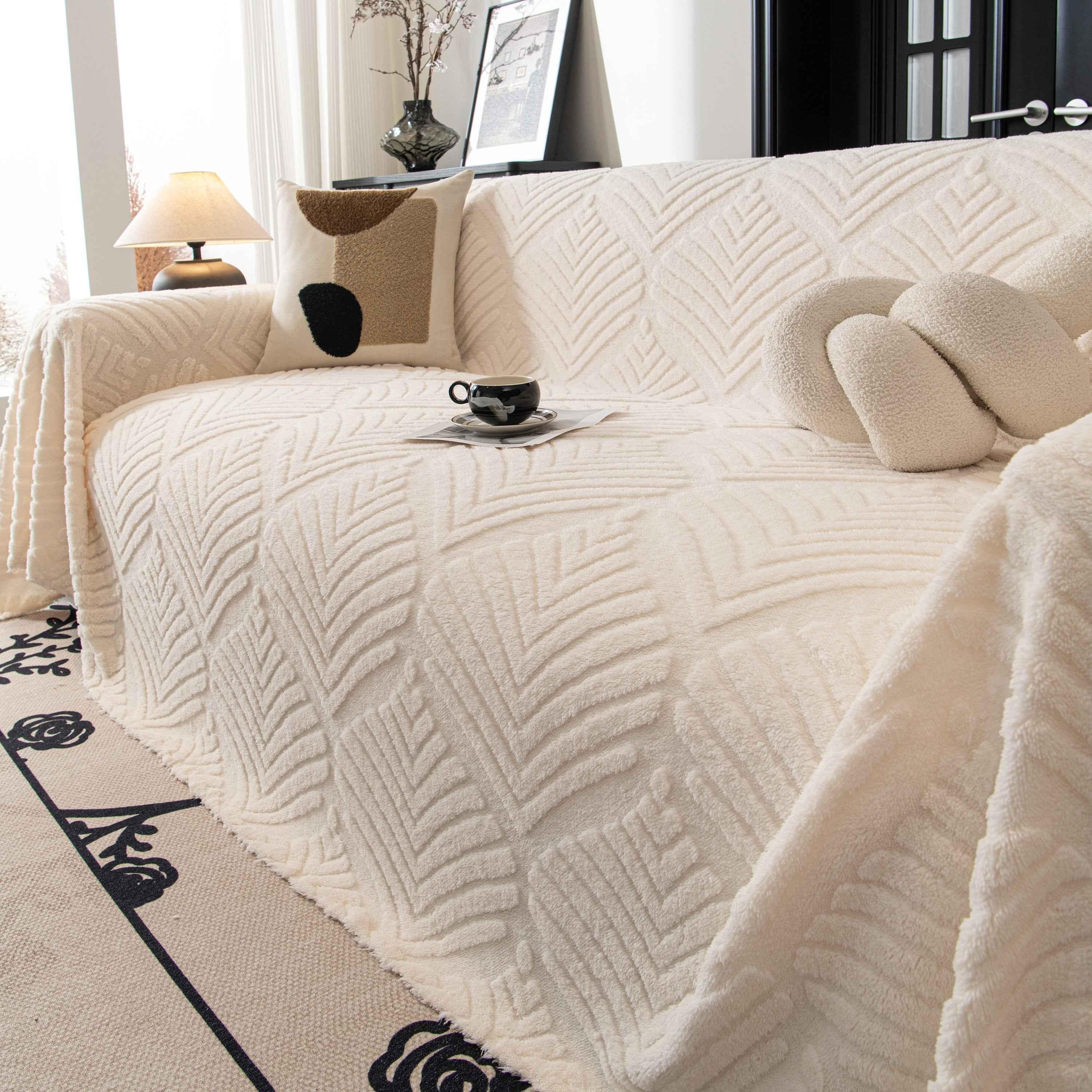 Winter Soft Plush Fleece Sofa Blanket Leaves Jacquard Couch Covers for Couches - TaroTextile