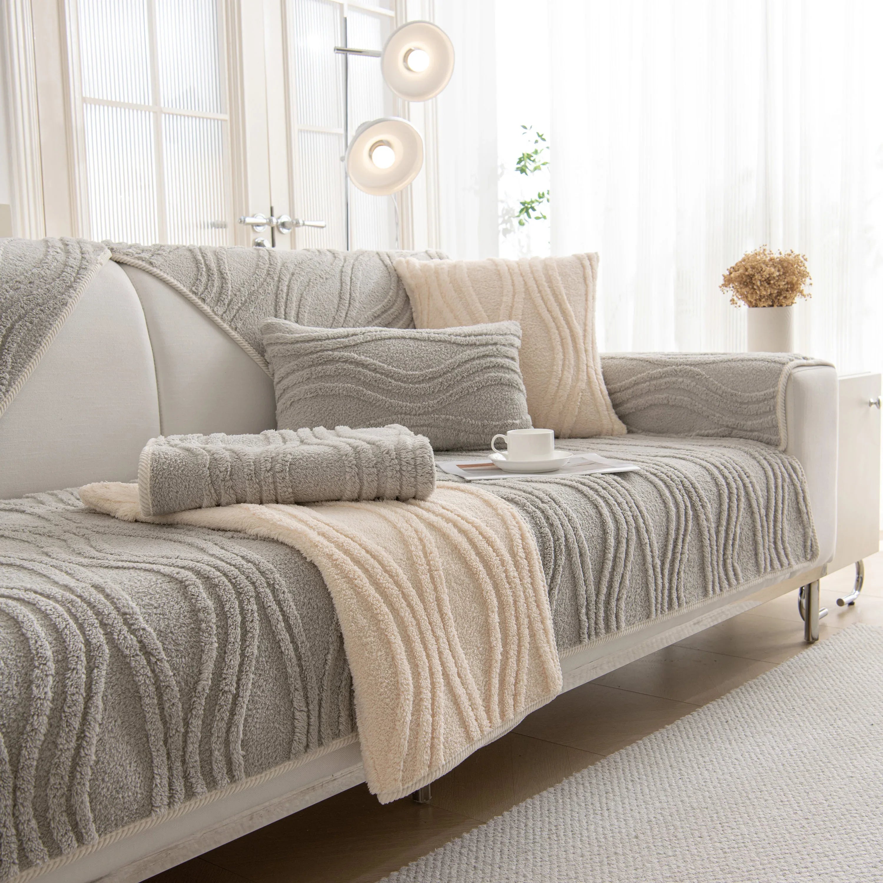 Winter Thickened Non-slip Blanket, Three-Dimensional Embossed Cotton Velvet Sofa Cover - TaroTextile