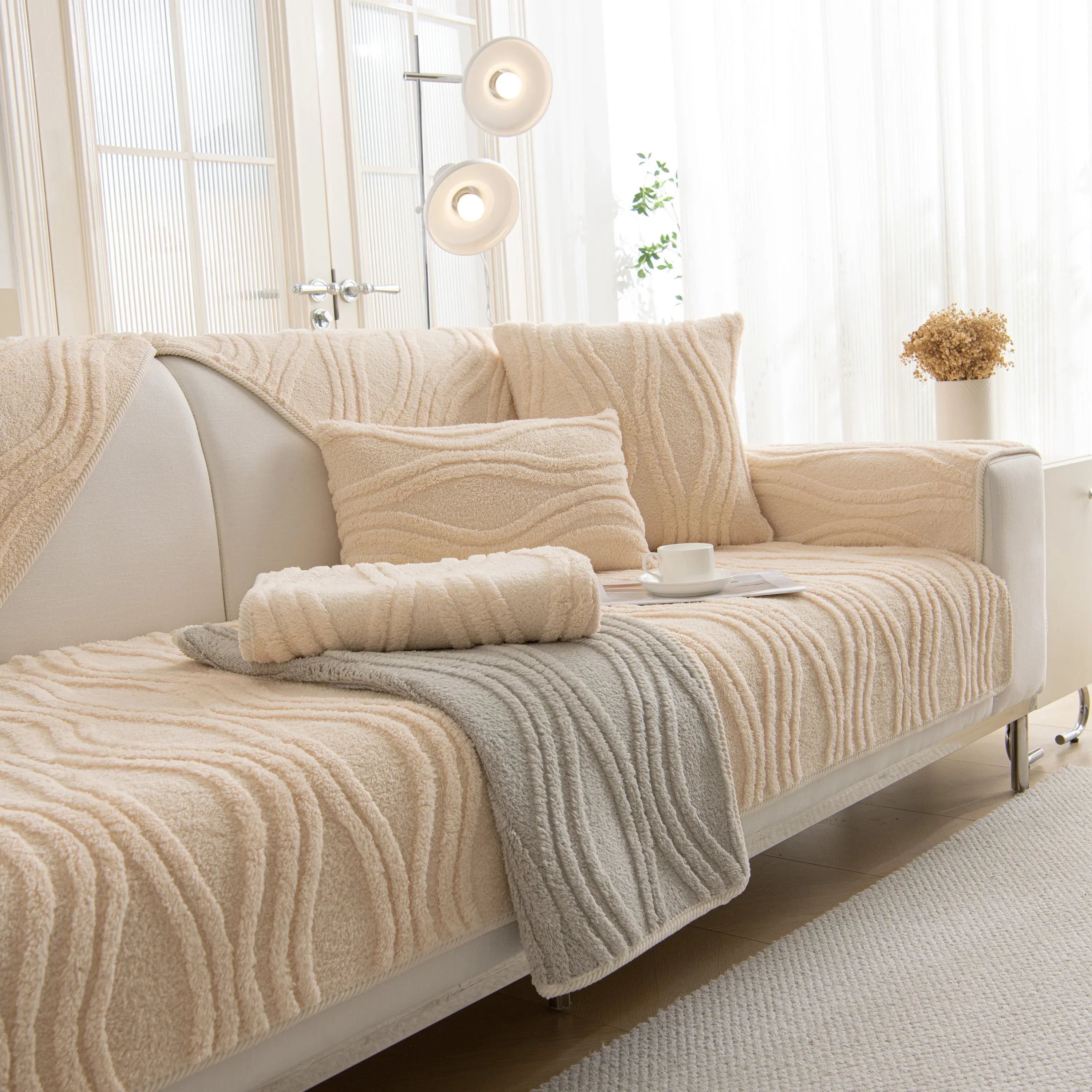 Winter Thickened Non-slip Blanket, Three-Dimensional Embossed Cotton Velvet Sofa Cover - TaroTextile