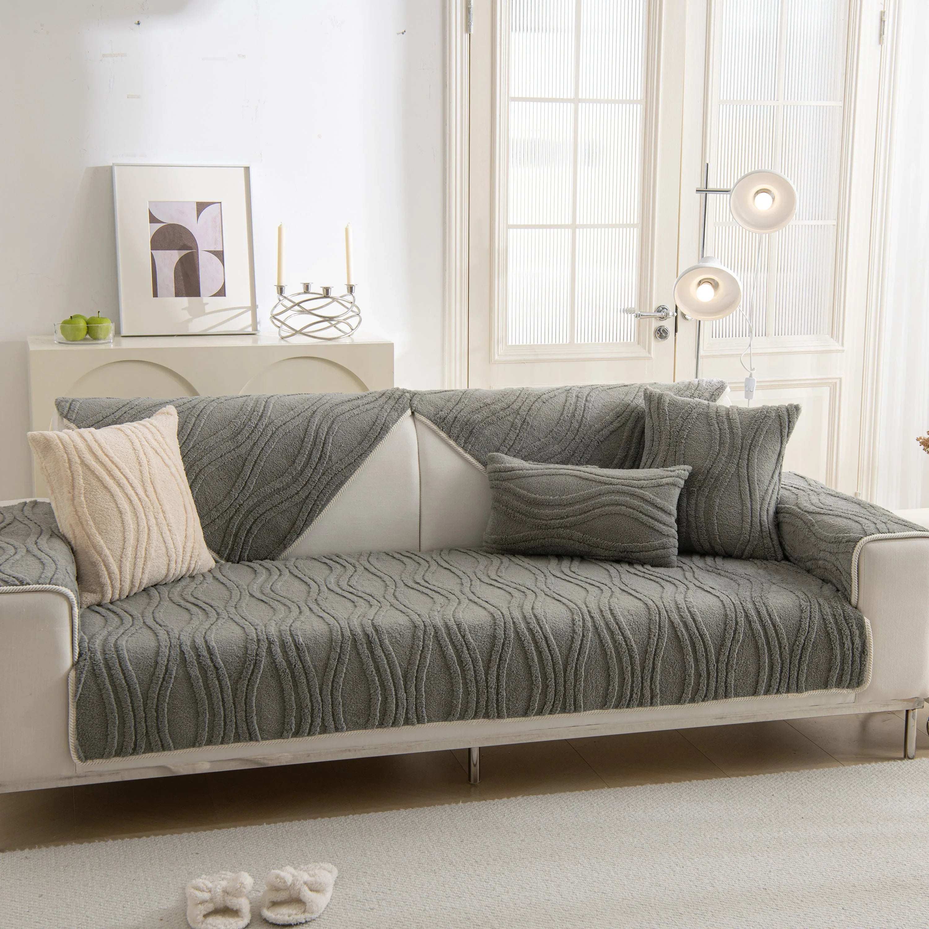 Winter Thickened Non-slip Blanket, Three-Dimensional Embossed Cotton Velvet Sofa Cover - TaroTextile