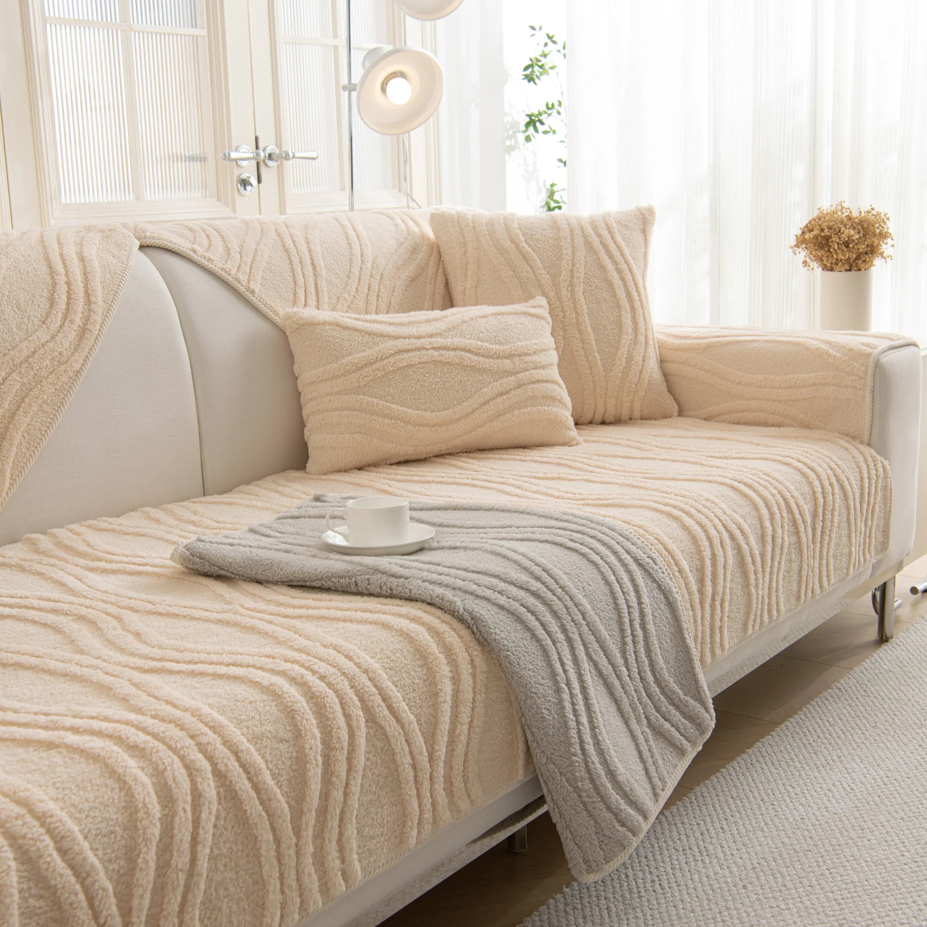 Winter Thickened Non-slip Blanket, Three-Dimensional Embossed Cotton Velvet Sofa Cover - TaroTextile