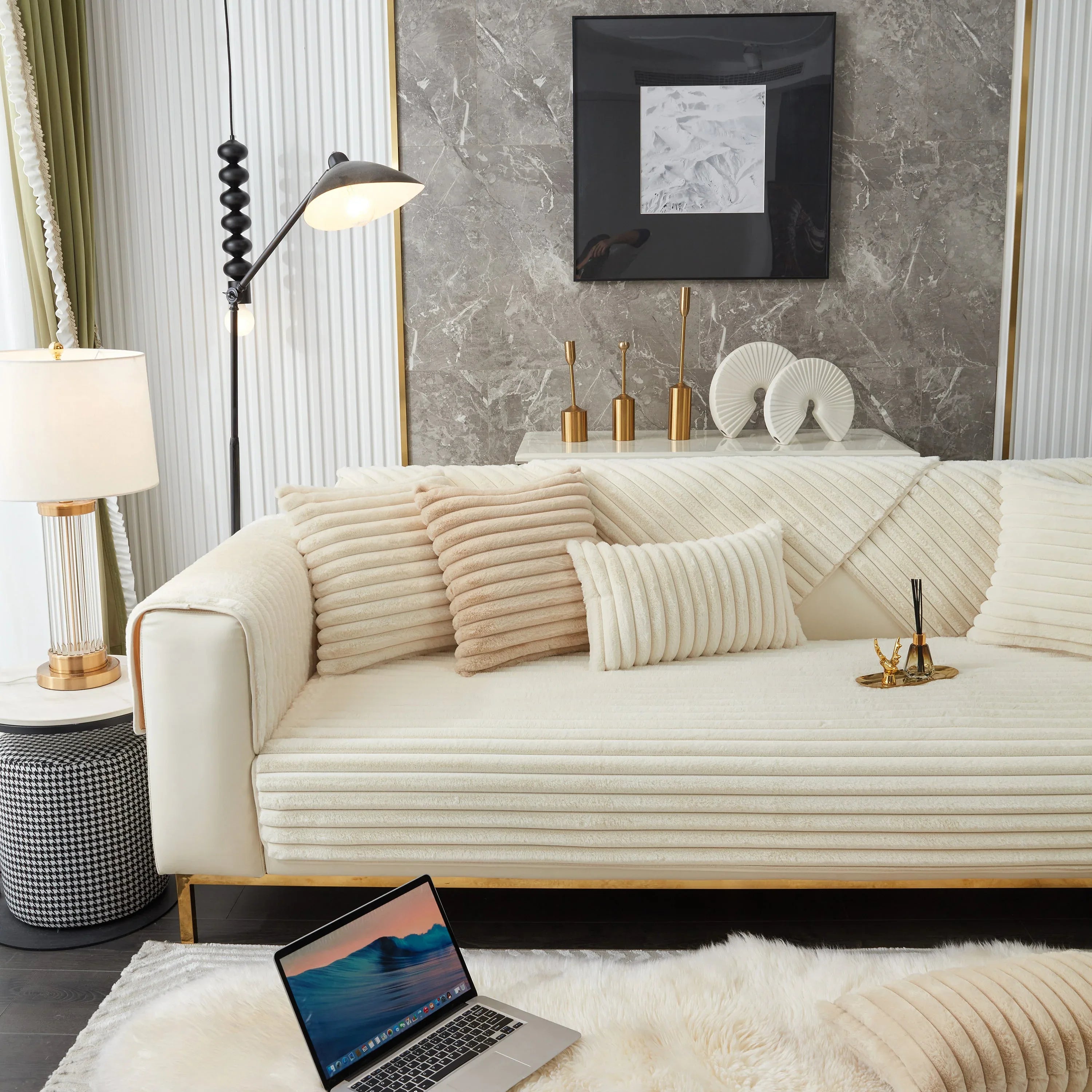 Winter Thickened Rabbit Plush Non-slip Sofa Cushion, Faux Fur Fluffy Furniture Protector - TaroTextile