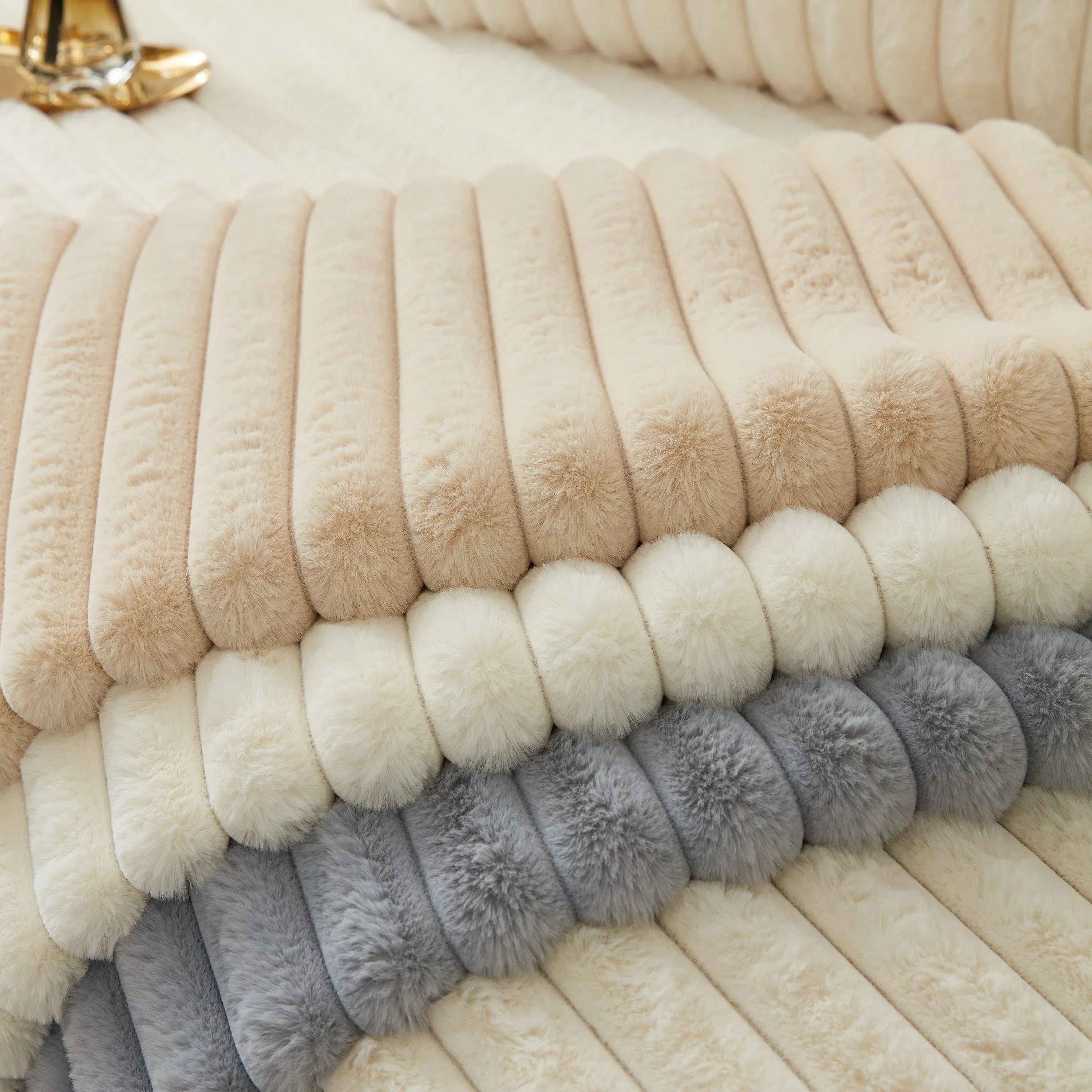 Winter Thickened Rabbit Plush Non-slip Sofa Cushion, Faux Fur Fluffy Furniture Protector - TaroTextile