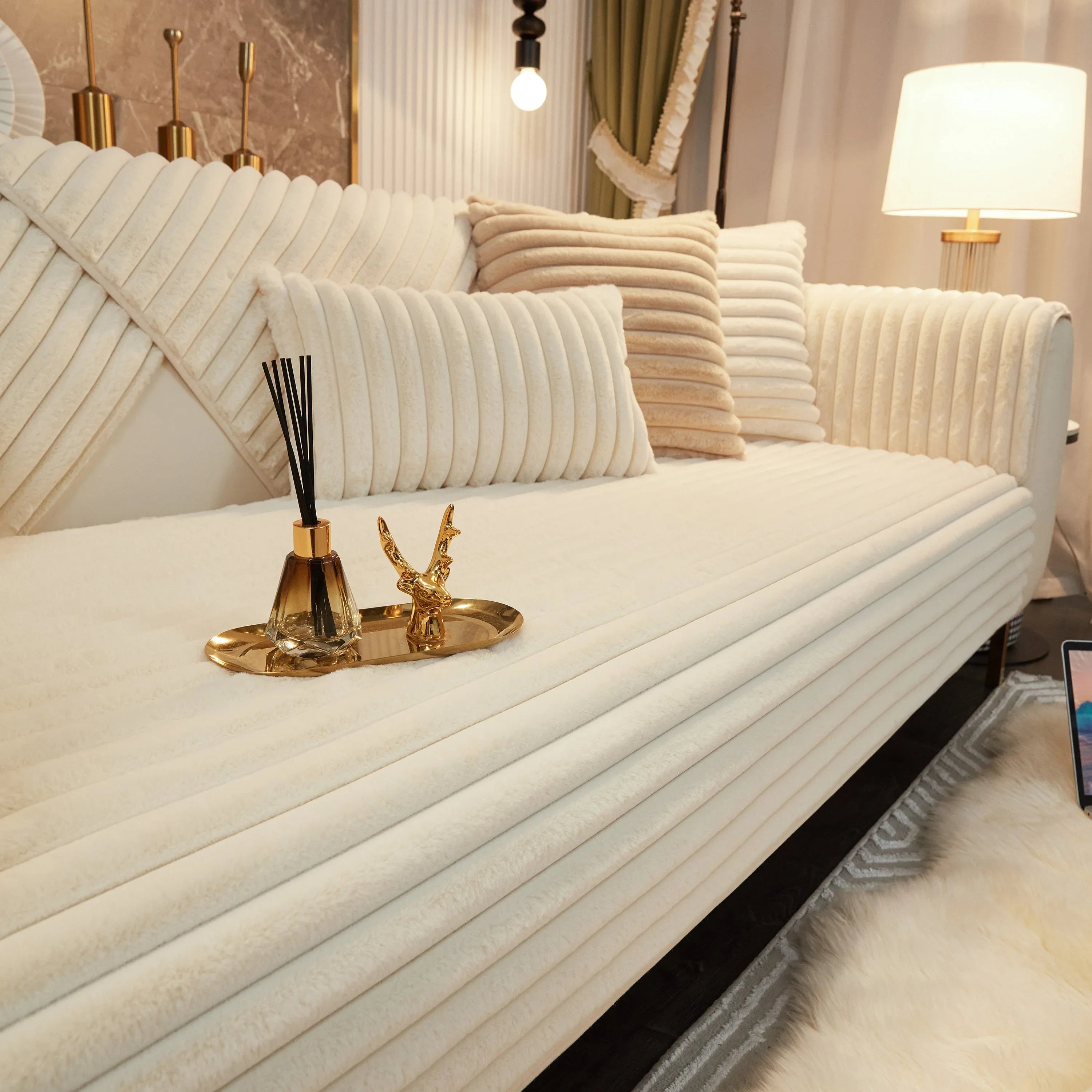 Winter Thickened Rabbit Plush Non-slip Sofa Cushion, Faux Fur Fluffy Furniture Protector - TaroTextile