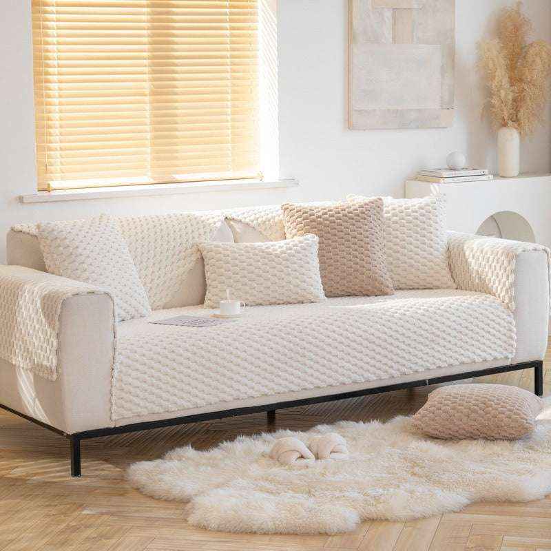 Cozy Fur Sofa Slipcover Warm Rabbit Fur Chair Mat Non-slip Seat Cushion Cover