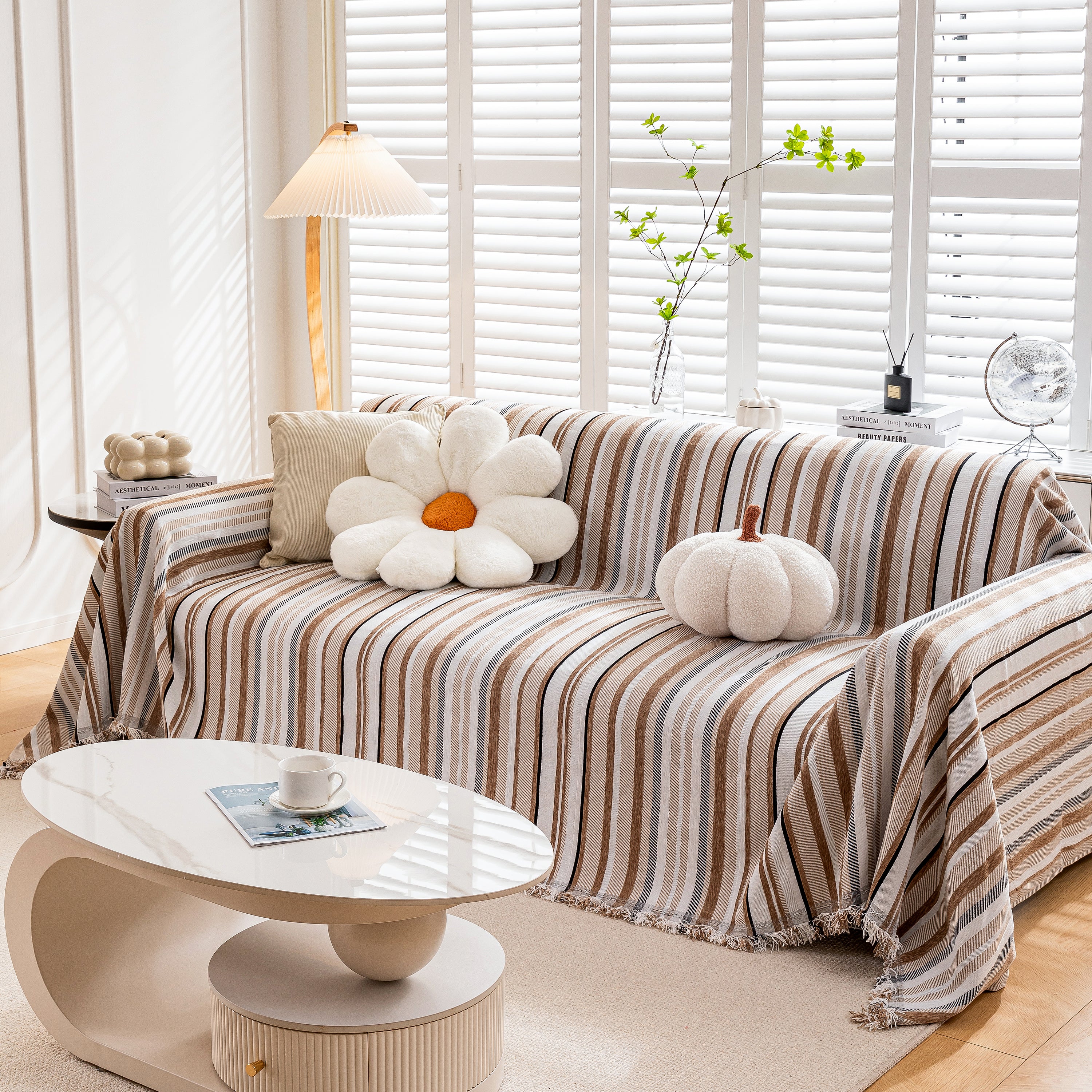 Modern Minimalist Sofa Throw Cover Cotton Knit Throws for Couch Scratch Proof Couch Cover