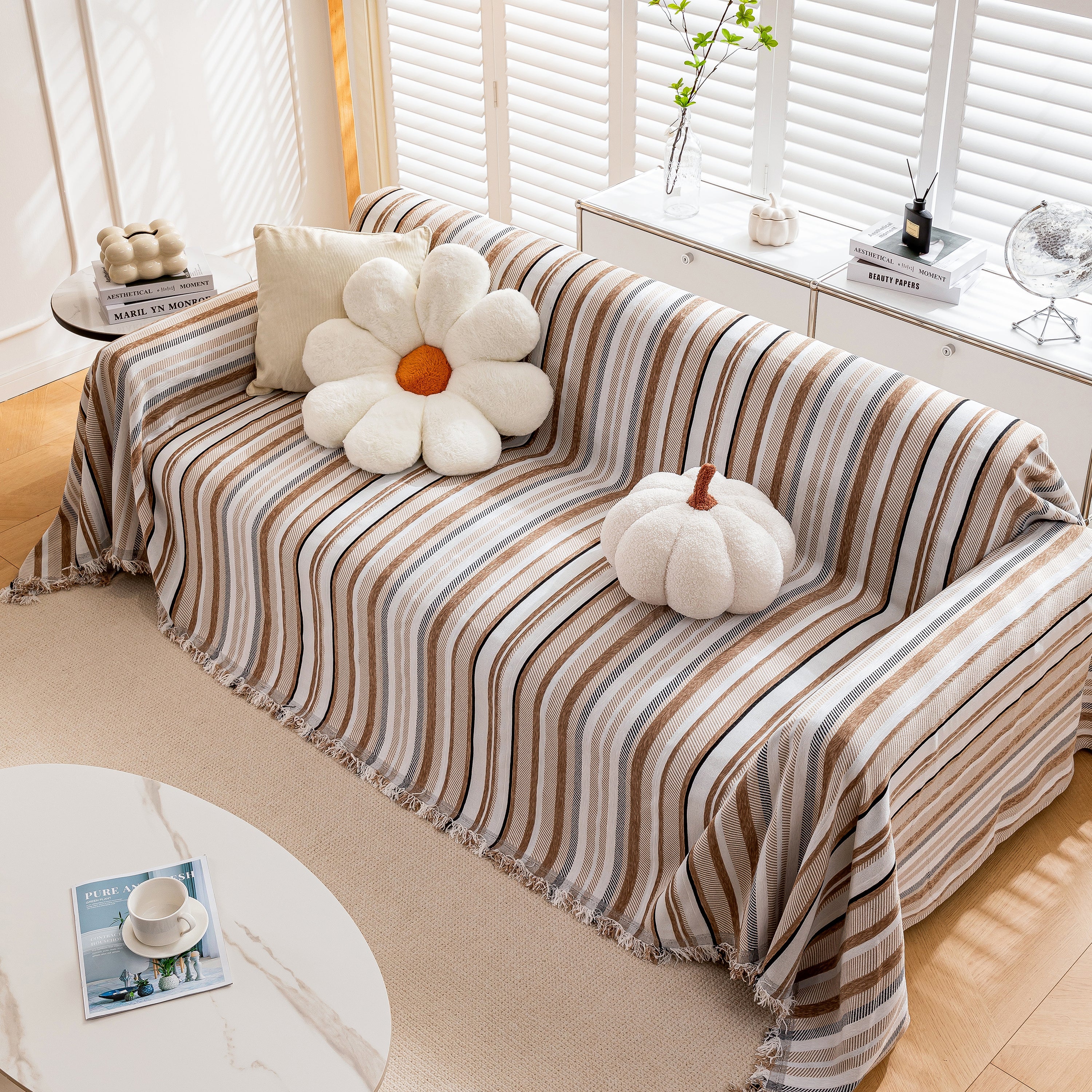 Modern Minimalist Sofa Throw Cover Cotton Knit Throws for Couch Scratch Proof Couch Cover