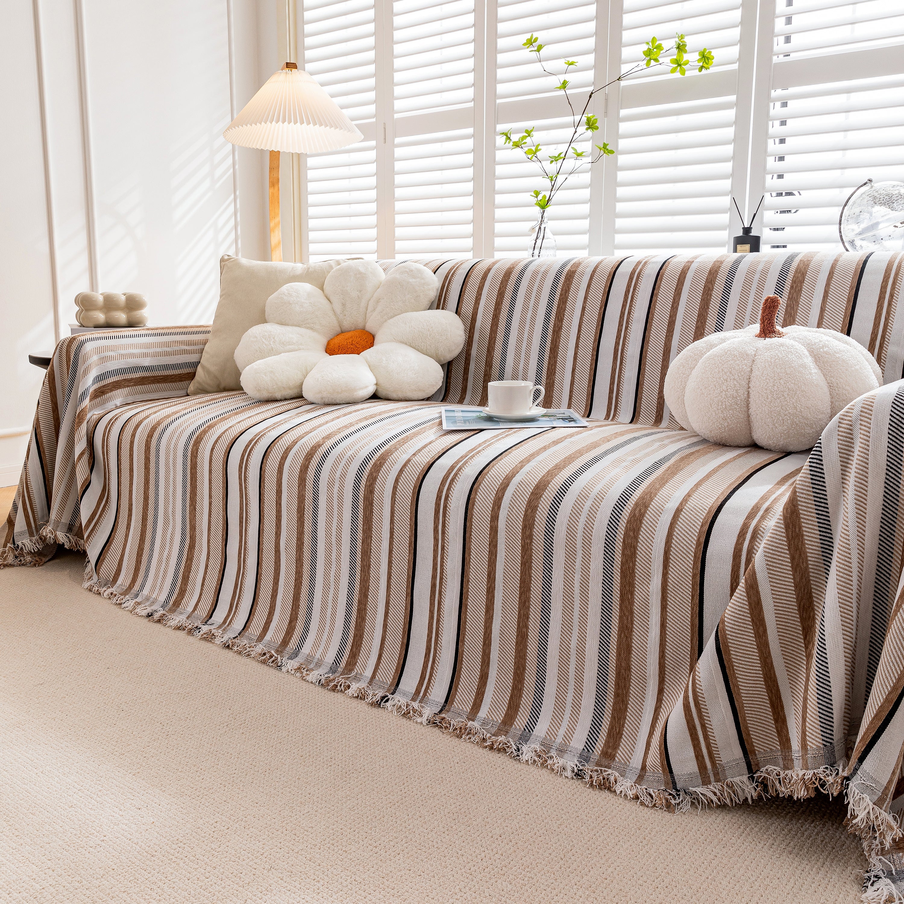 Modern Minimalist Sofa Throw Cover Cotton Knit Throws for Couch Scratch Proof Couch Cover