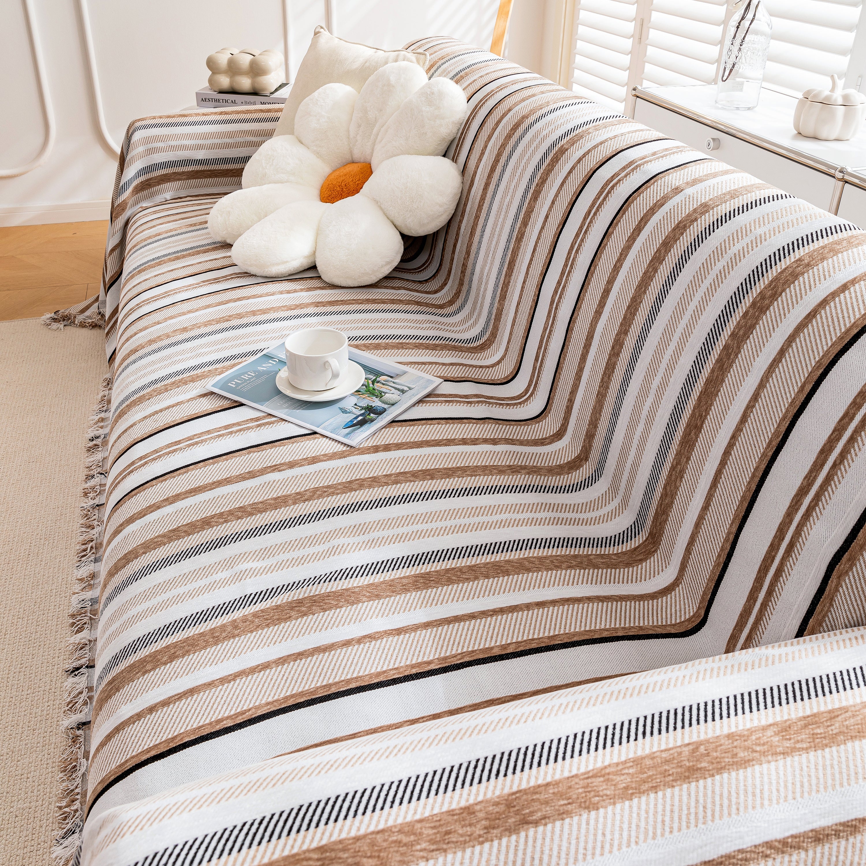 Modern Minimalist Sofa Throw Cover Cotton Knit Throws for Couch Scratch Proof Couch Cover