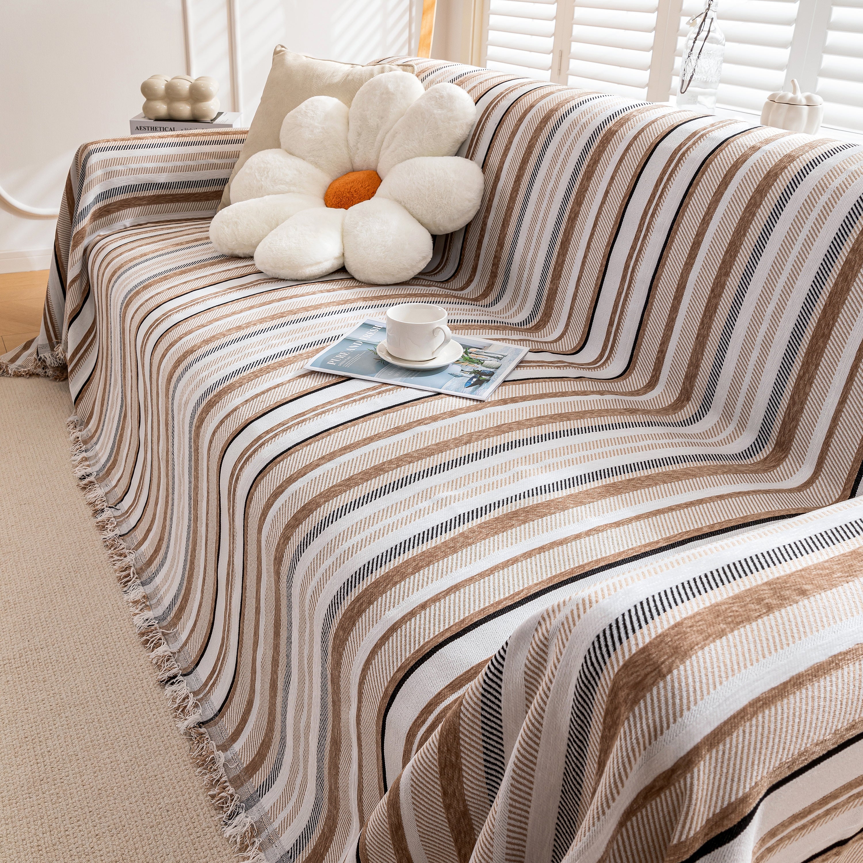 Modern Minimalist Sofa Throw Cover Cotton Knit Throws for Couch Scratch Proof Couch Cover