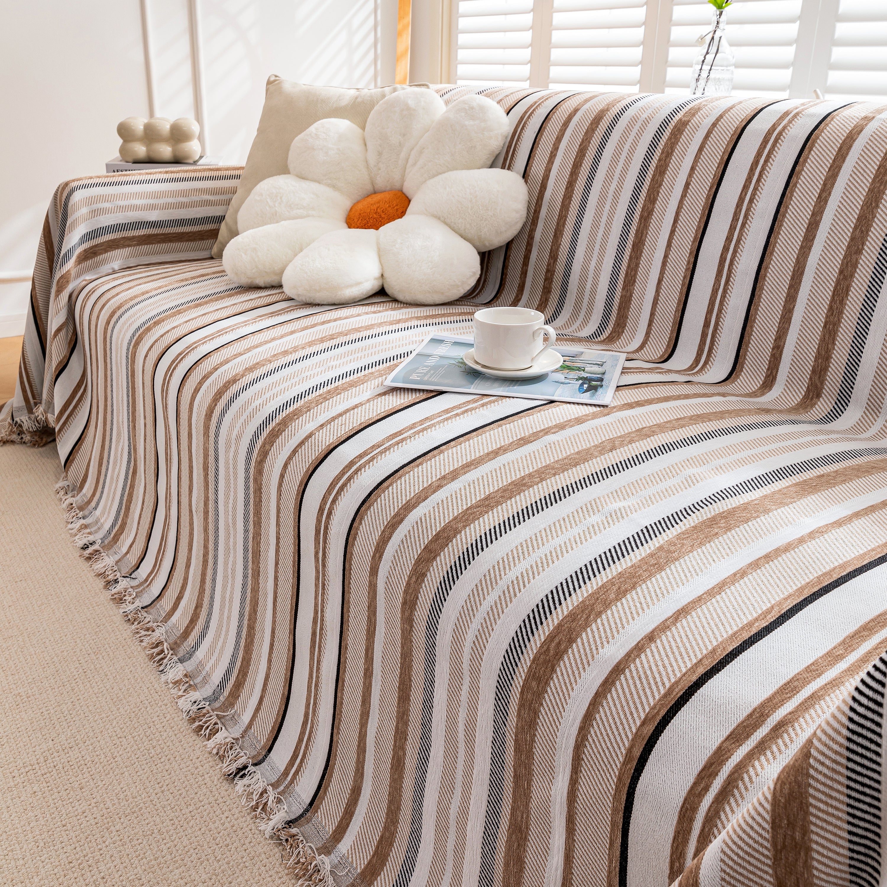 Modern Minimalist Sofa Throw Cover Cotton Knit Throws for Couch Scratch Proof Couch Cover