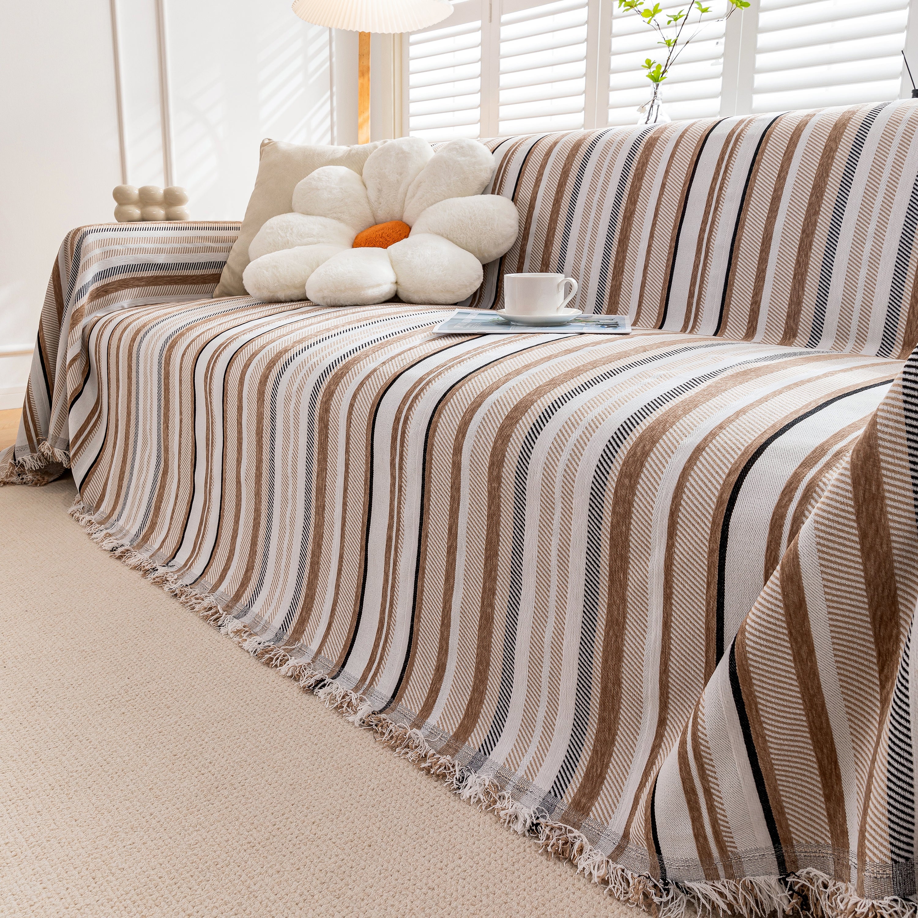 Modern Minimalist Sofa Throw Cover Cotton Knit Throws for Couch Scratch Proof Couch Cover