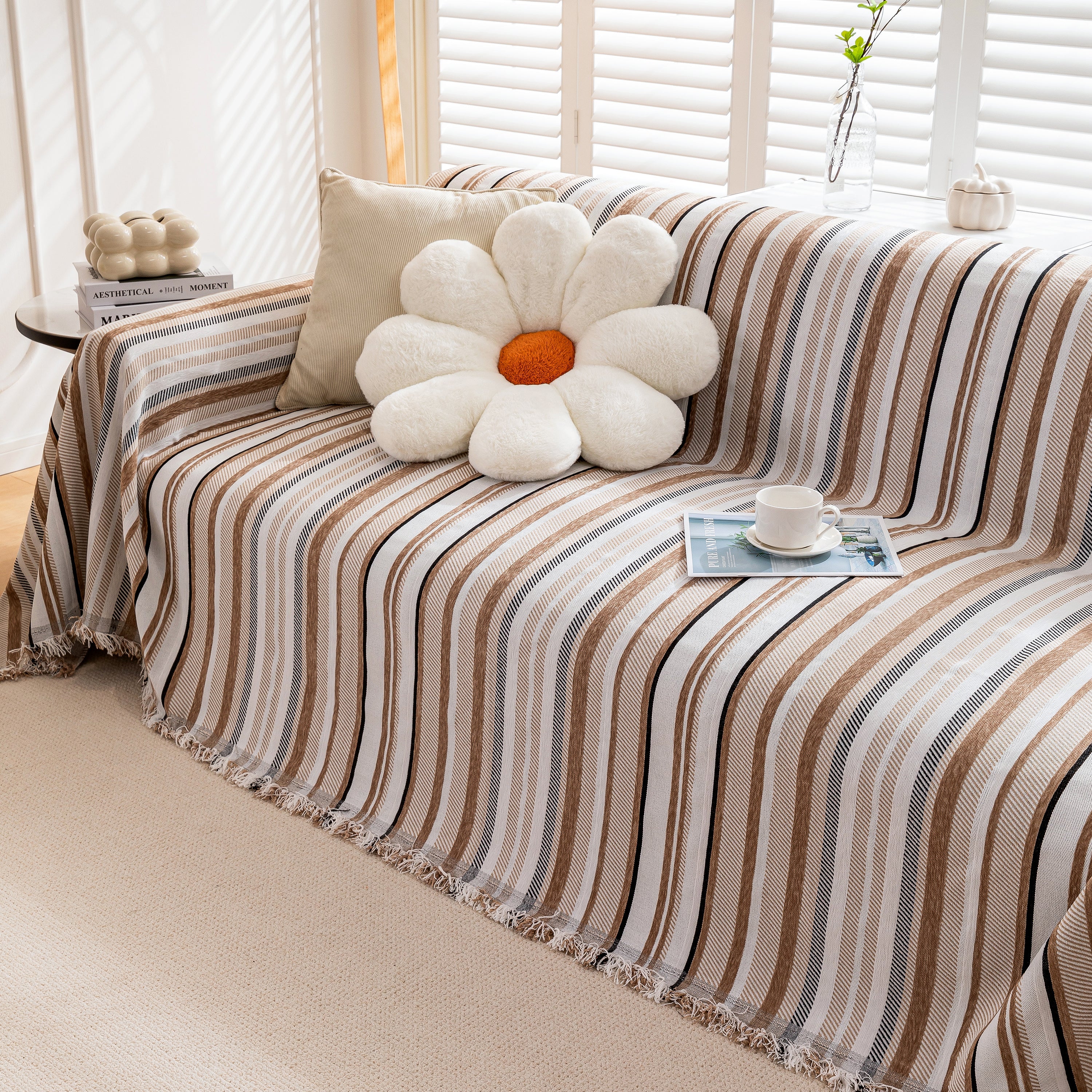 Modern Minimalist Sofa Throw Cover Cotton Knit Throws for Couch Scratch Proof Couch Cover