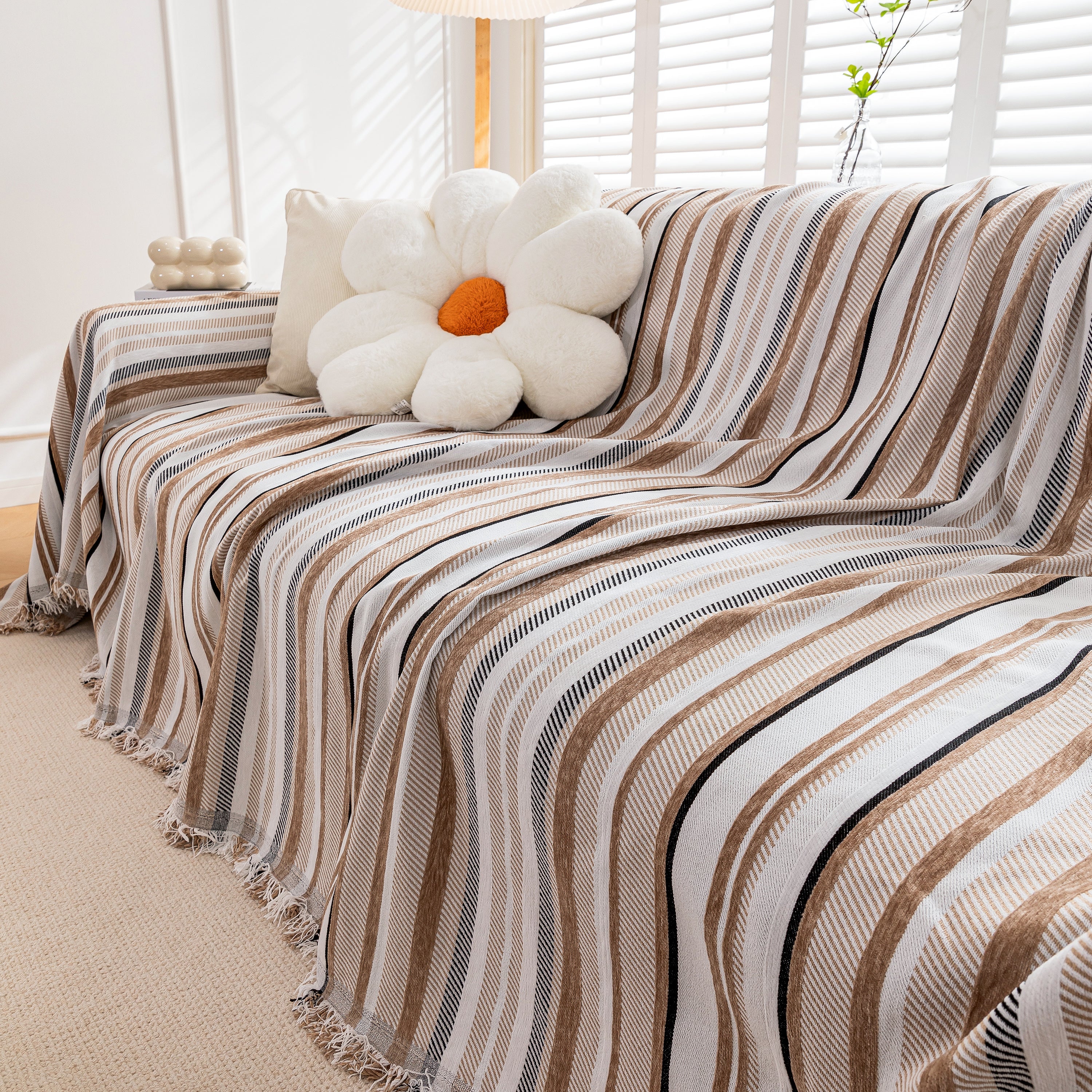 Modern Minimalist Sofa Throw Cover Cotton Knit Throws for Couch Scratch Proof Couch Cover