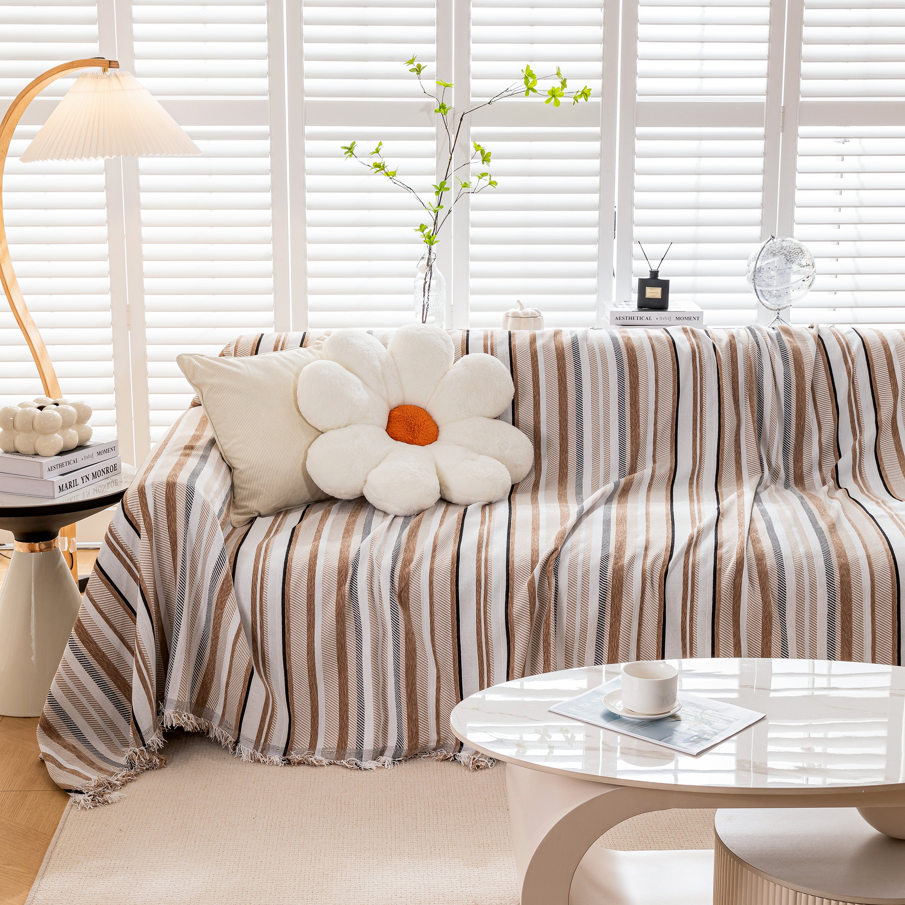 Modern Minimalist Sofa Throw Cover Cotton Knit Throws for Couch Scratch Proof Couch Cover