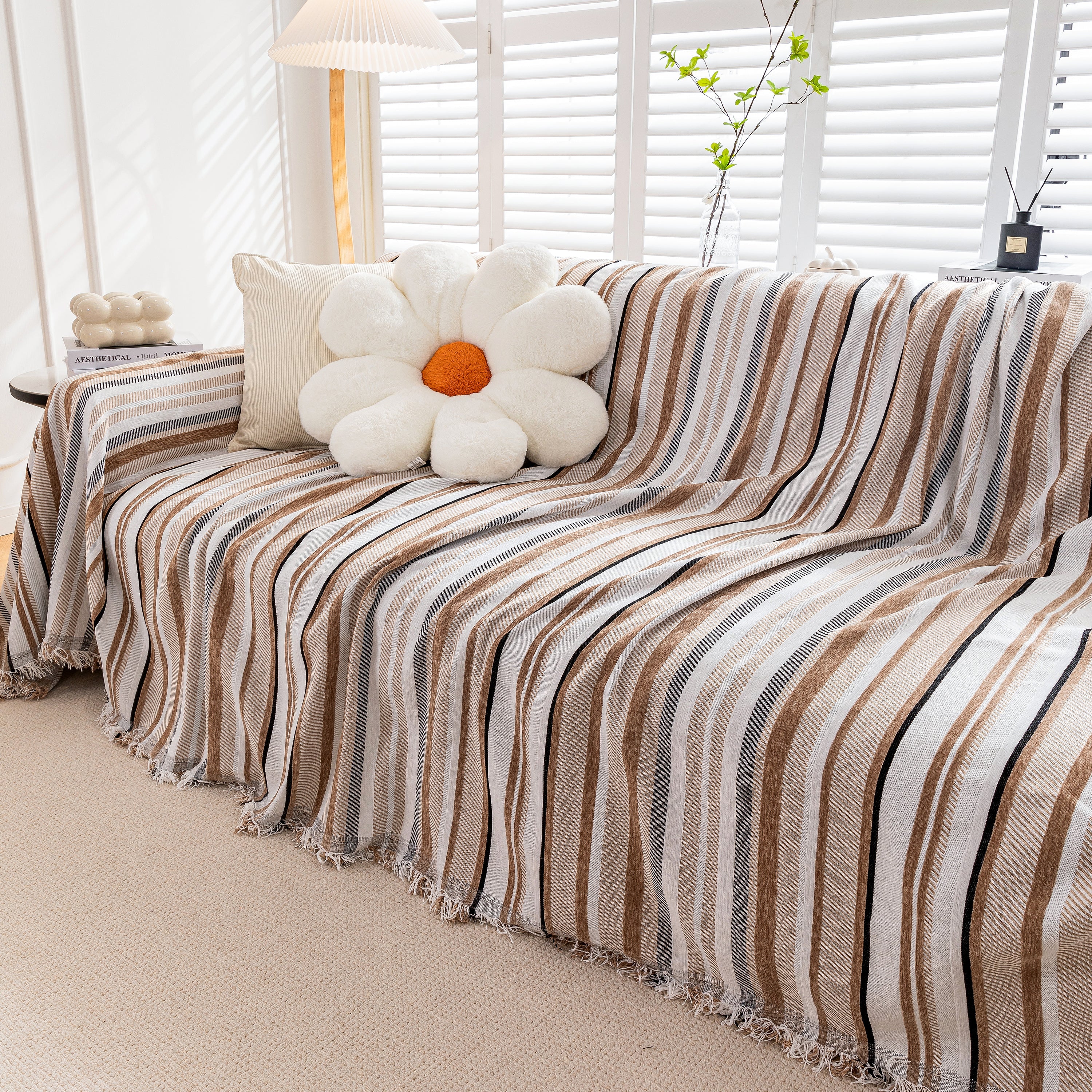 Modern Minimalist Sofa Throw Cover Cotton Knit Throws for Couch Scratch Proof Couch Cover