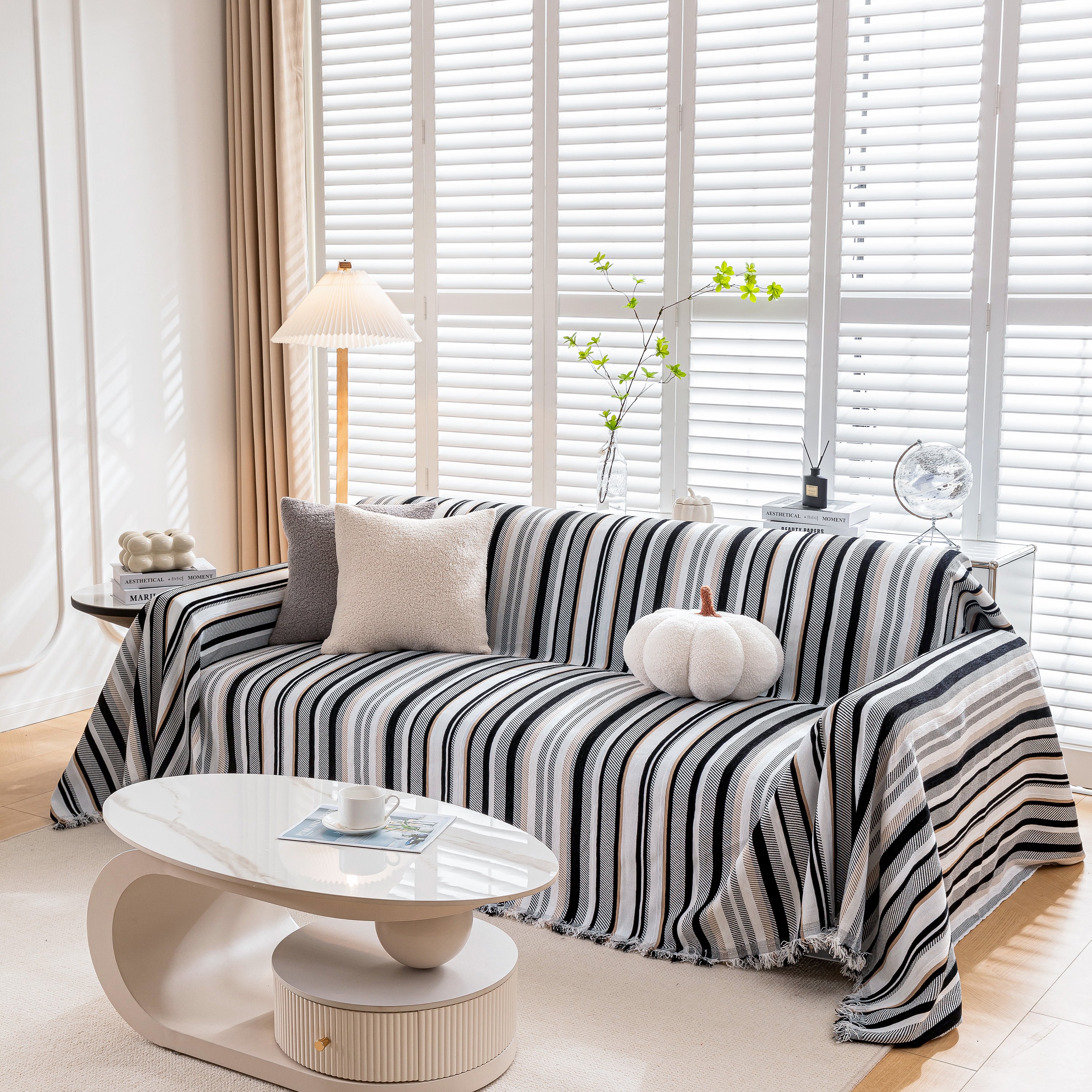 Modern Minimalist Sofa Throw Cover Cotton Knit Throws for Couch Scratch Proof Couch Cover