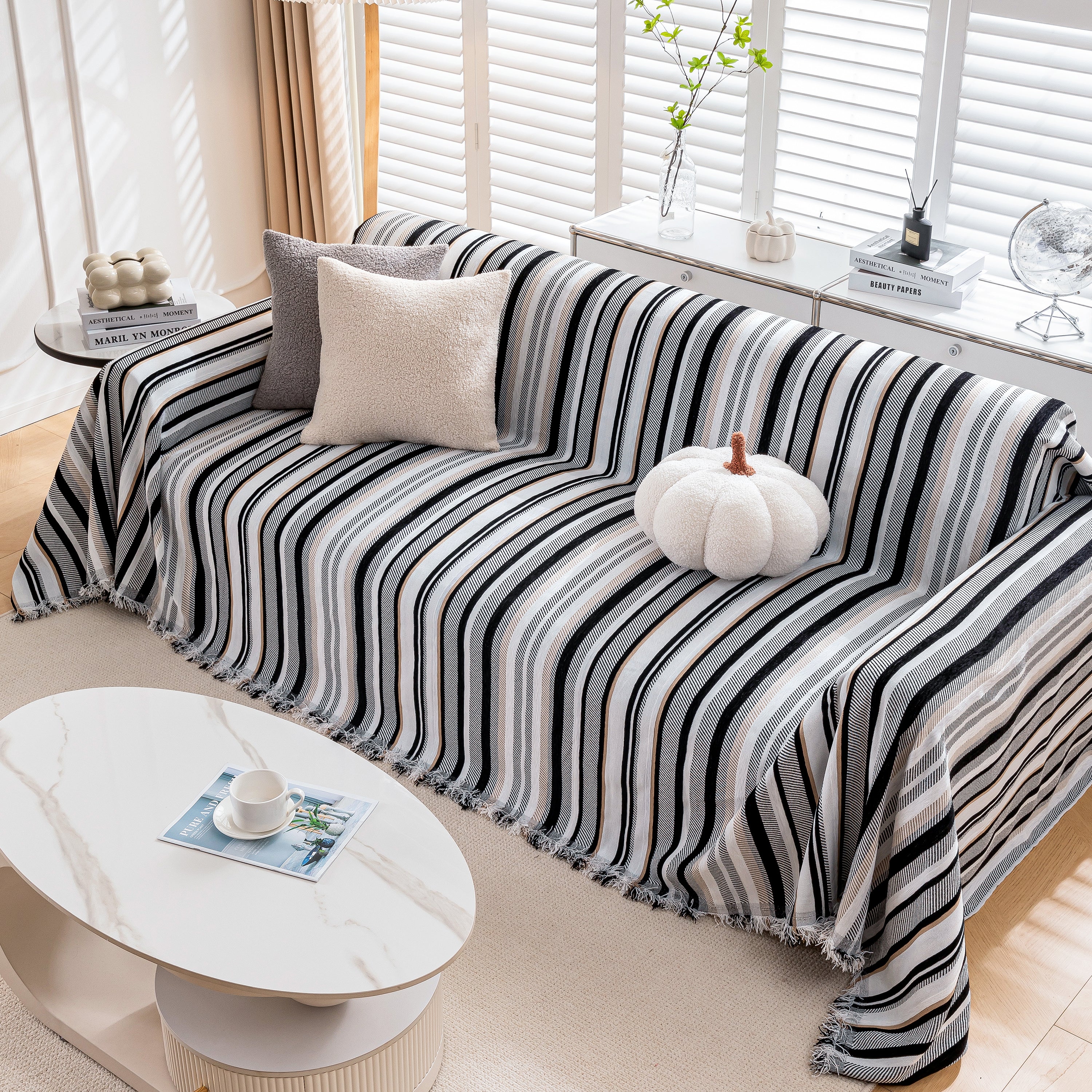 Modern Minimalist Sofa Throw Cover Cotton Knit Throws for Couch Scratch Proof Couch Cover