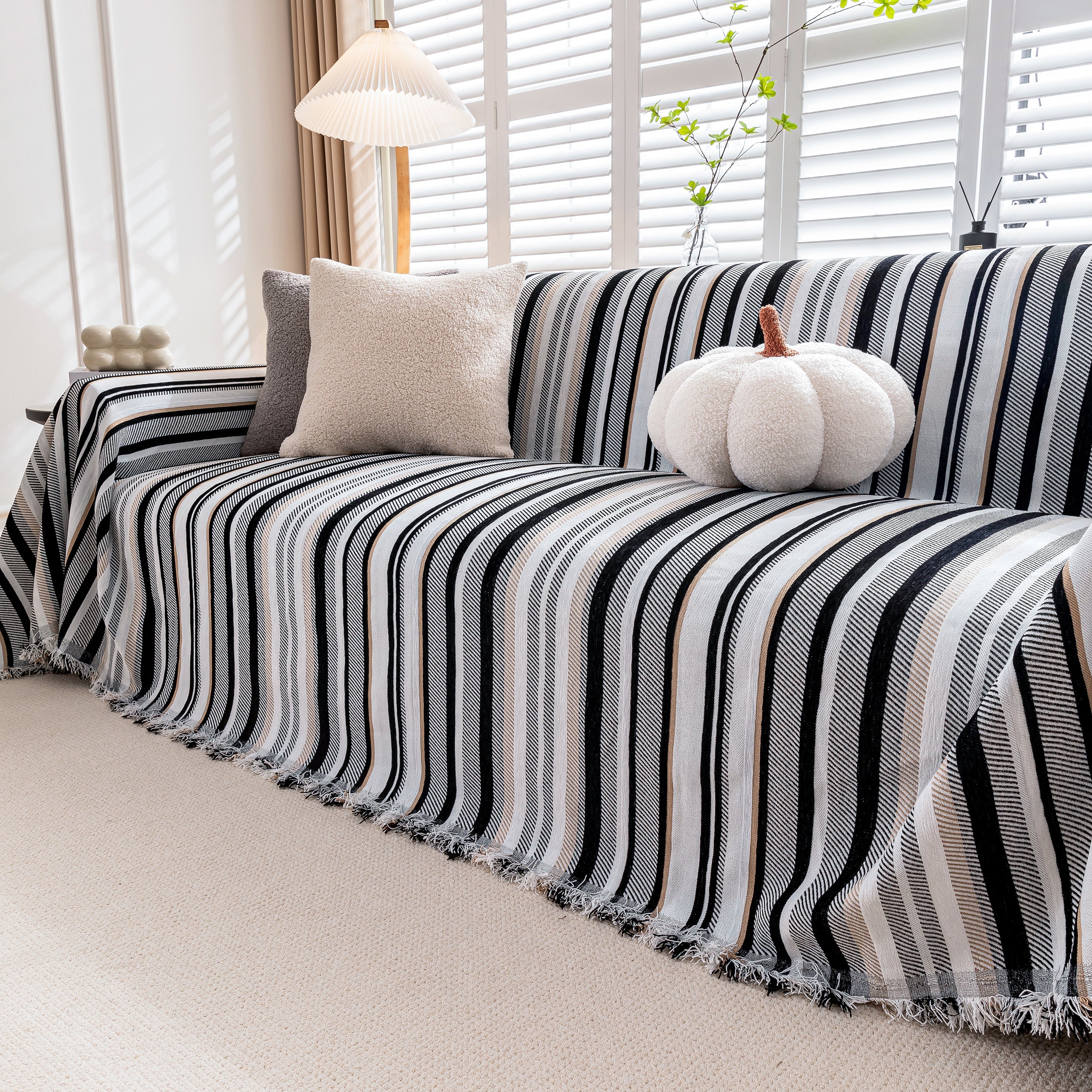 Modern Minimalist Sofa Throw Cover Cotton Knit Throws for Couch Scratch Proof Couch Cover