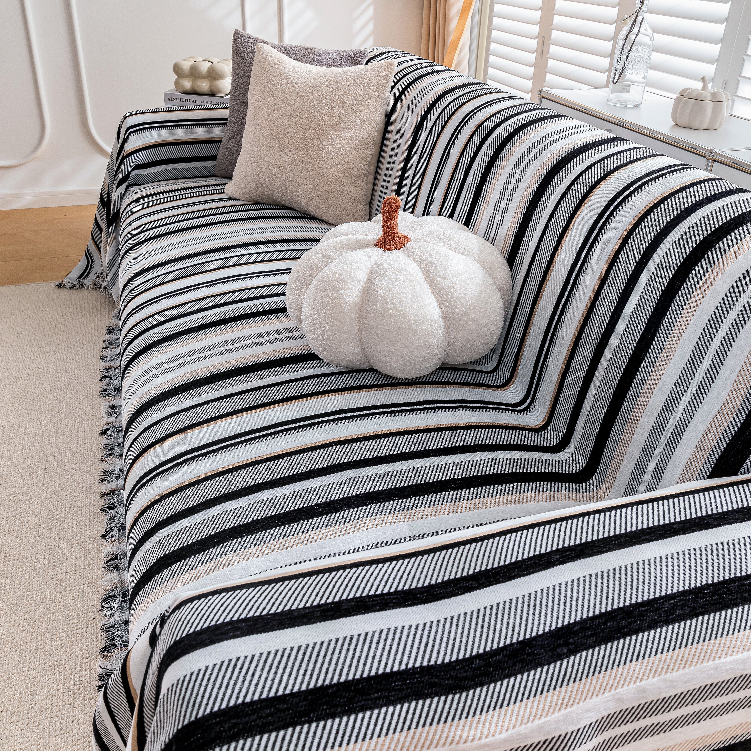 Modern Minimalist Sofa Throw Cover Cotton Knit Throws for Couch Scratch Proof Couch Cover