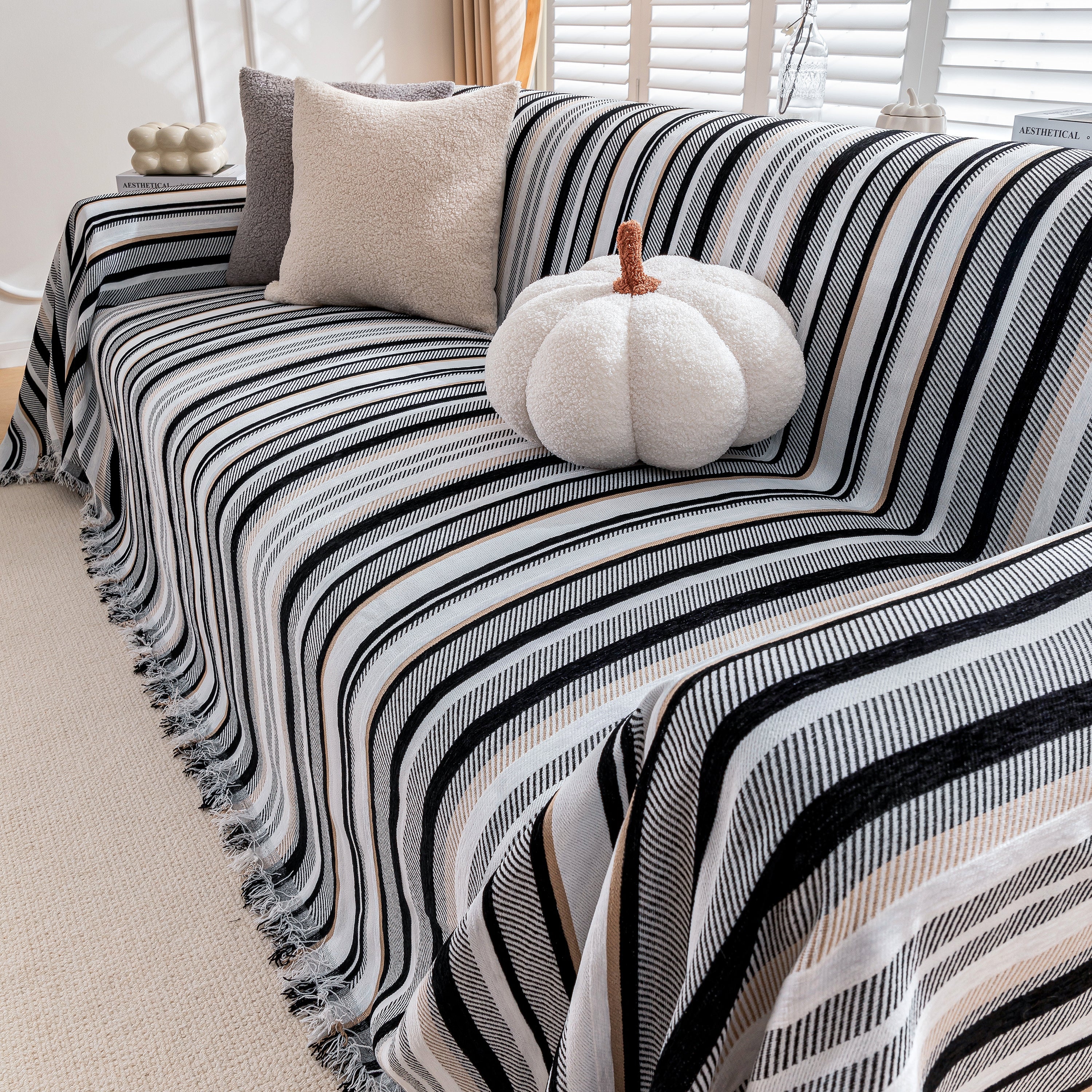 Modern Minimalist Sofa Throw Cover Cotton Knit Throws for Couch Scratch Proof Couch Cover
